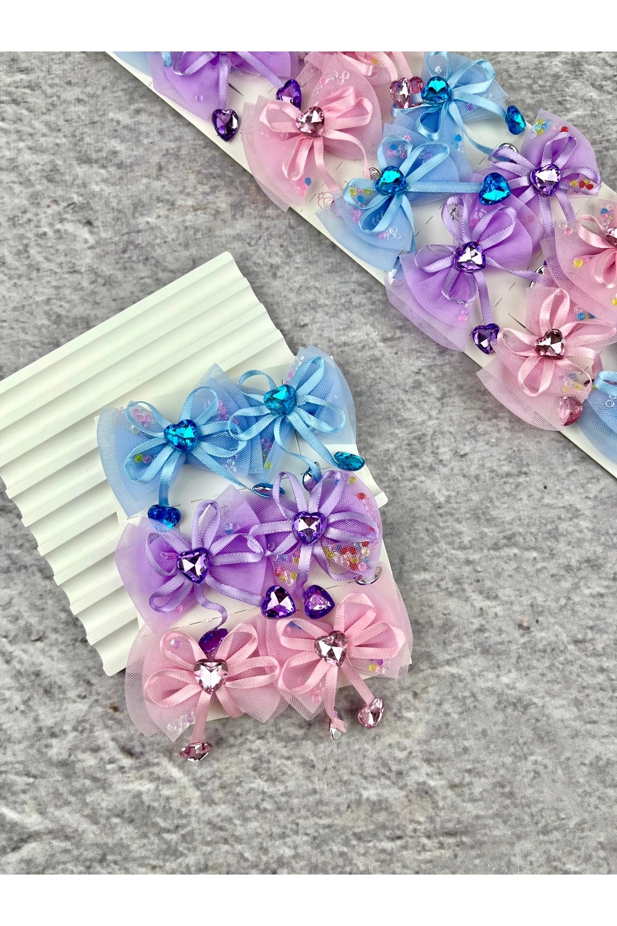 Kalp Detaylı Tül Fiyonk Toka 3 Çift