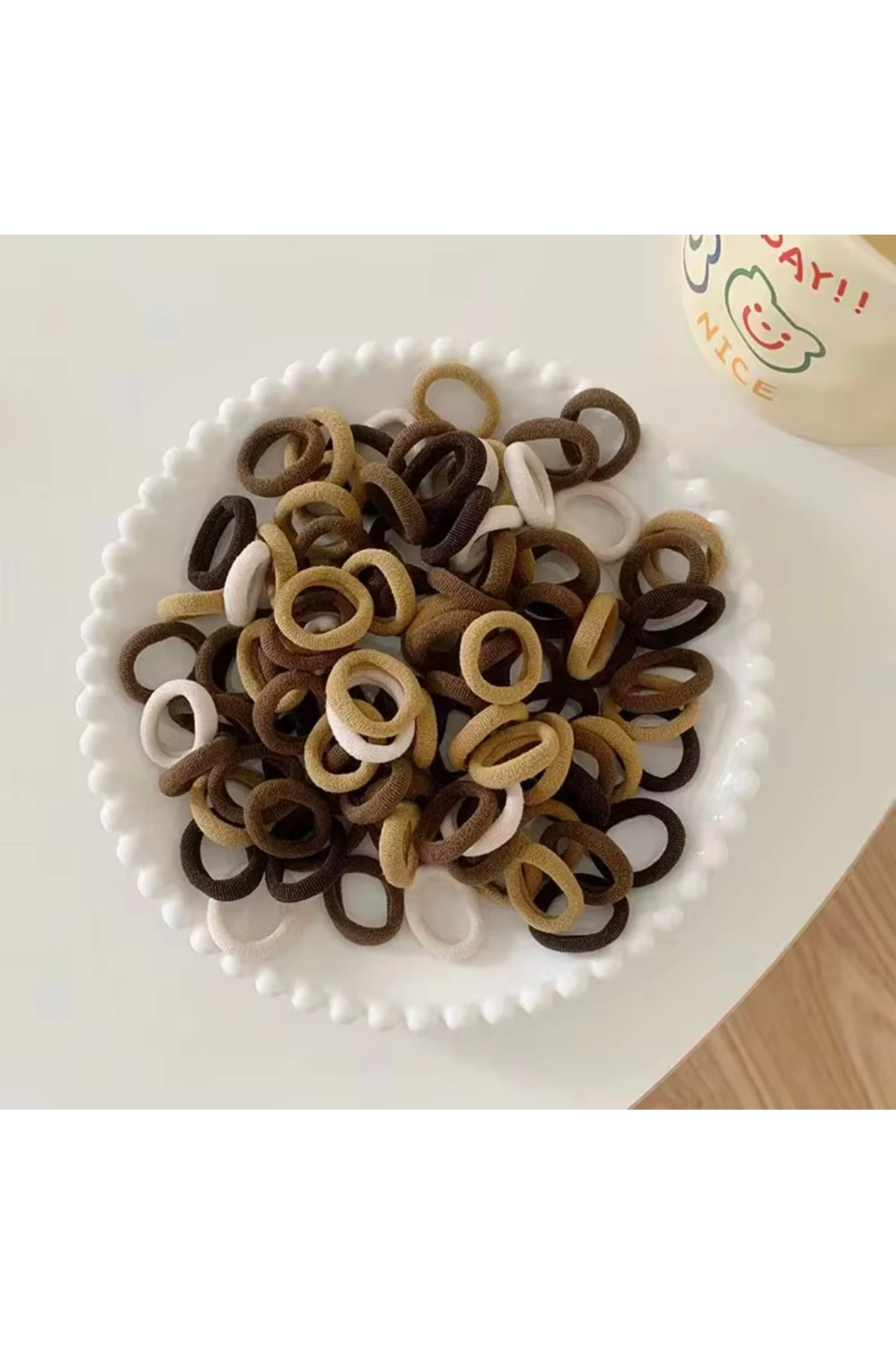 Kahverengi Küçük Boy Havlu Lastik Toka 50 Adet Yumuşak Toka