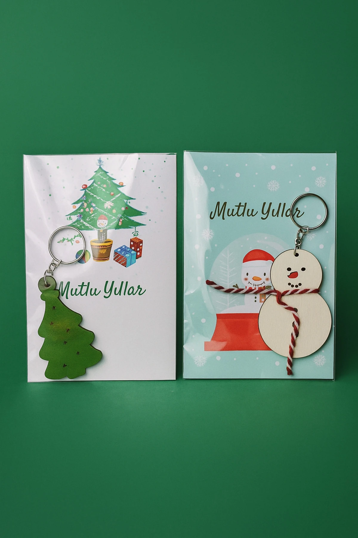 Yılbaşı Ahşap Anahtarlık 2’li Yılbaşı Hediyesi Yeniyıl Hediyesi