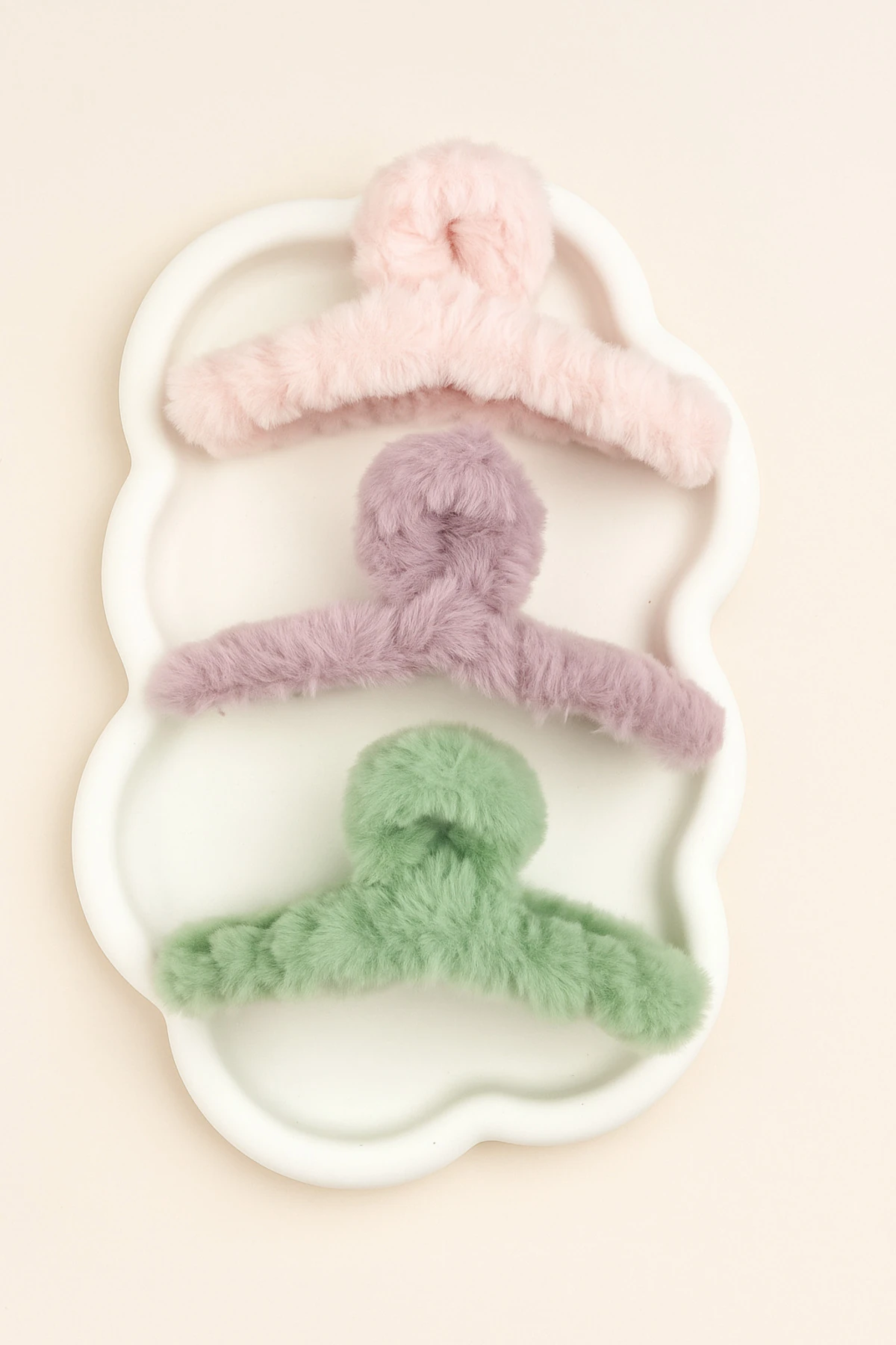 Peluş Mandal Toka 3’lü Set - Yeşil