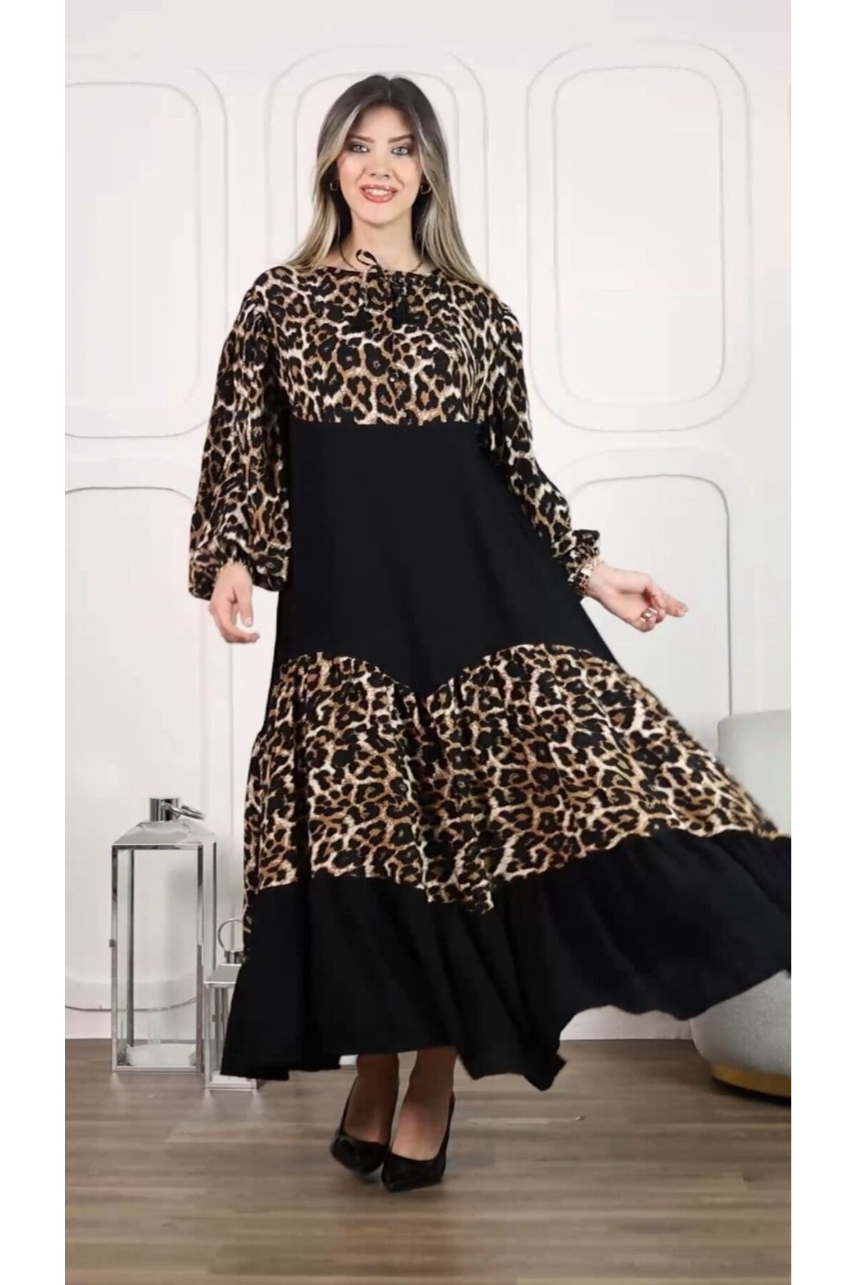 Garnili Leopar Desen Elbise