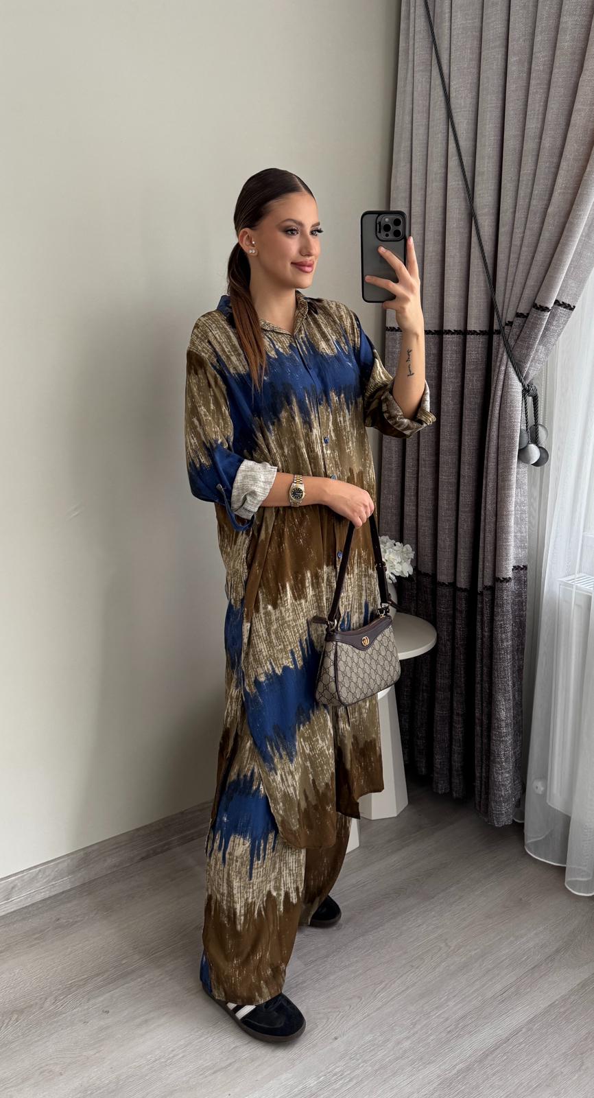 Haki Gömlek Elbise Takım