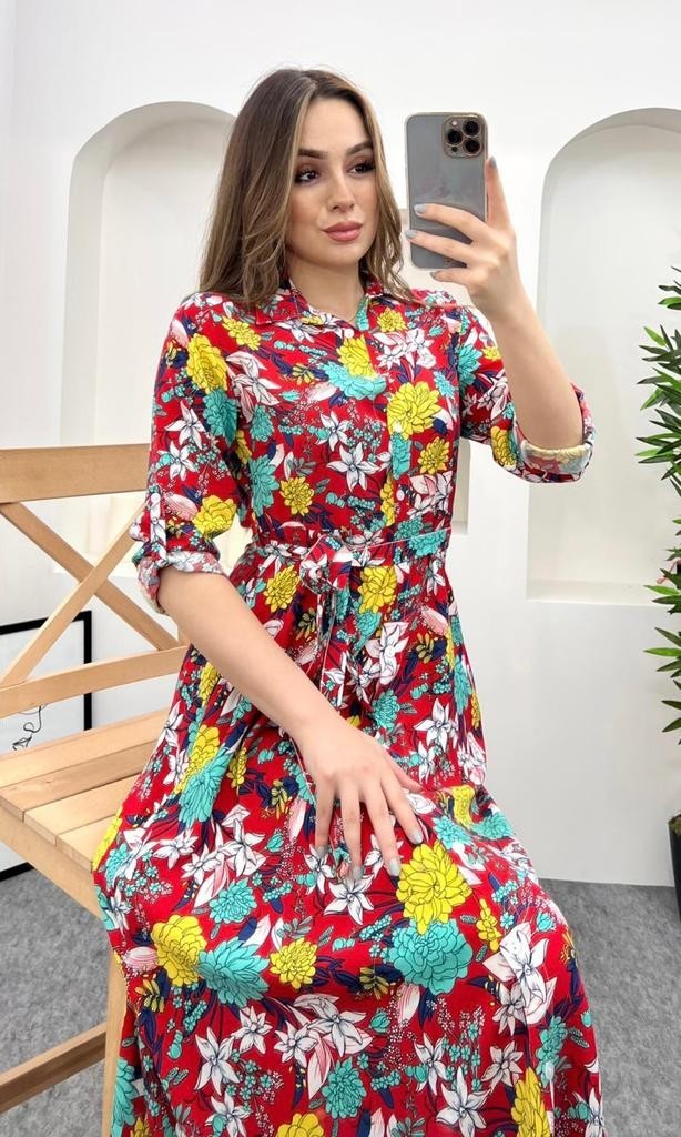 Manolya Desen Boydan Düğmeli Gömlek Elbise