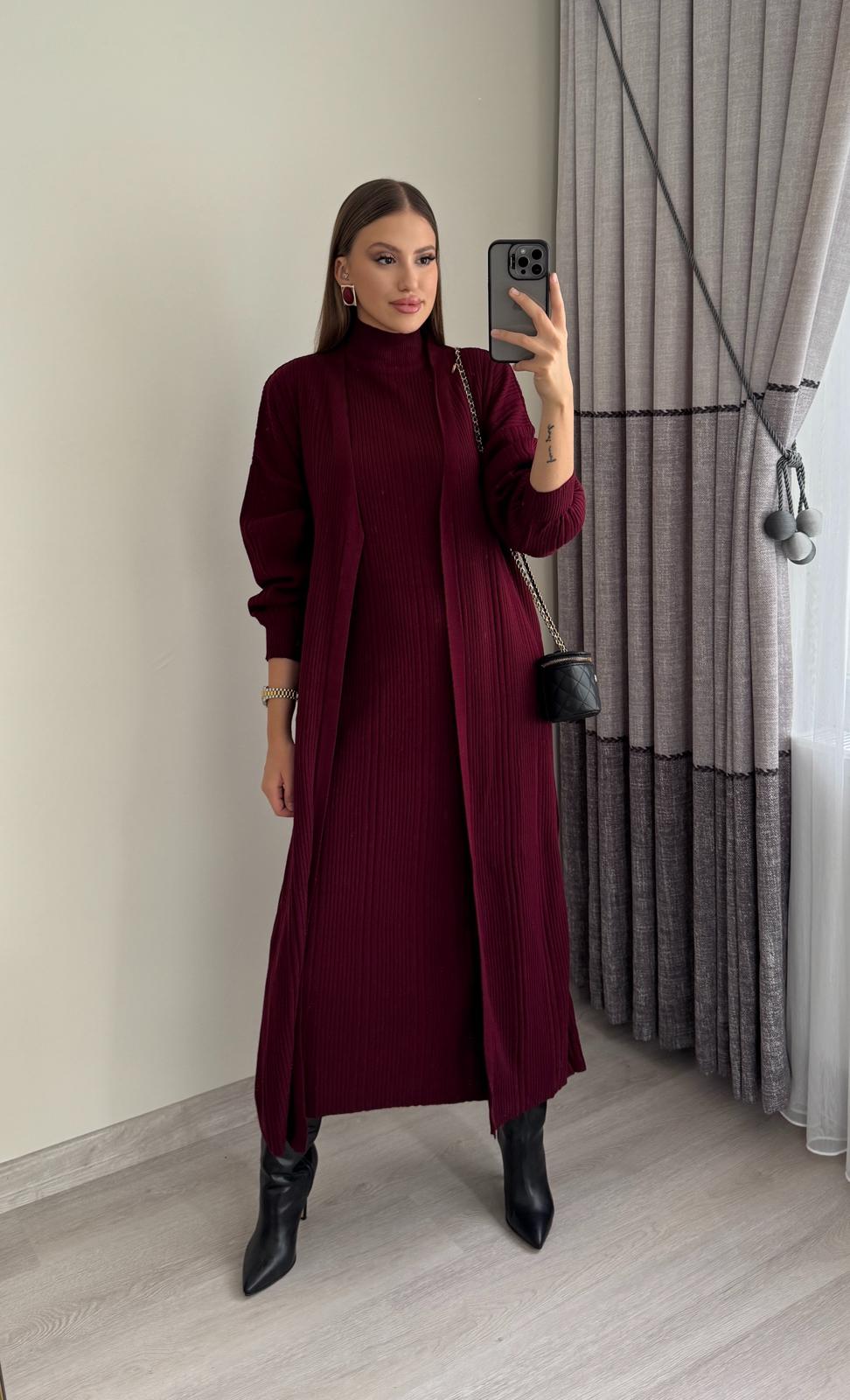 Uzun Hırka Elbise Triko Takım