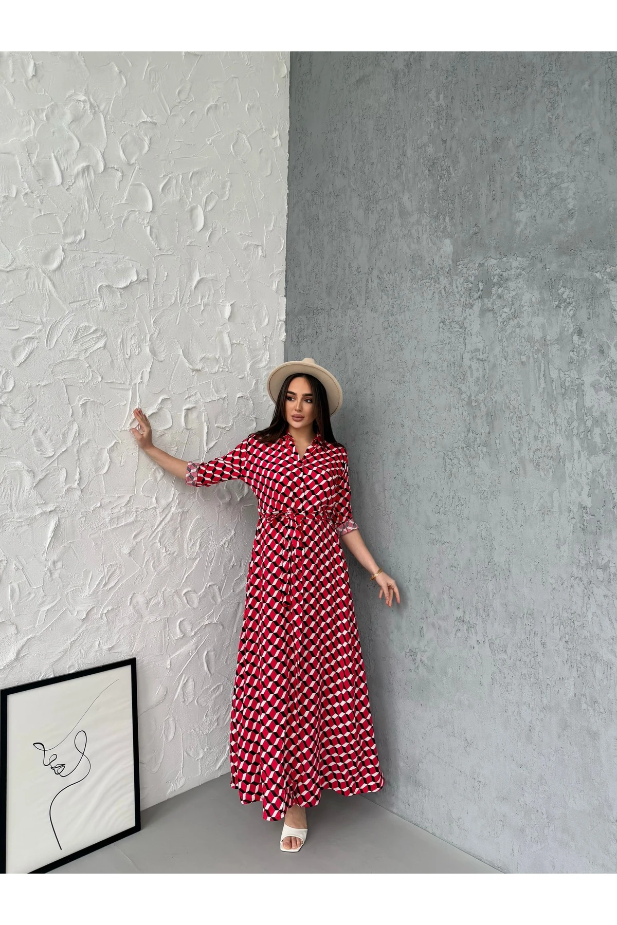 Pitikare Desen Gömlek Elbise