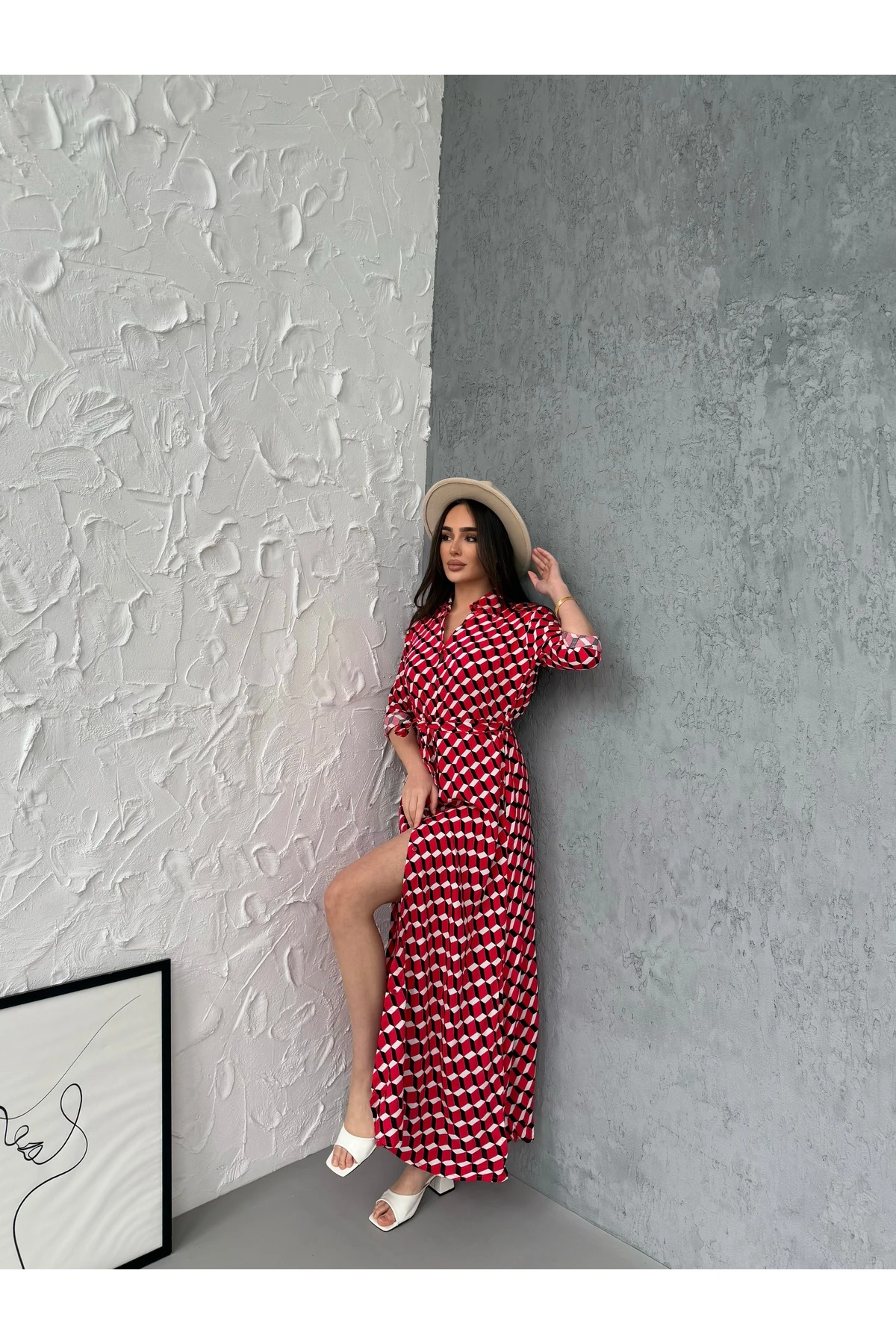 Pitikare Desen Gömlek Elbise