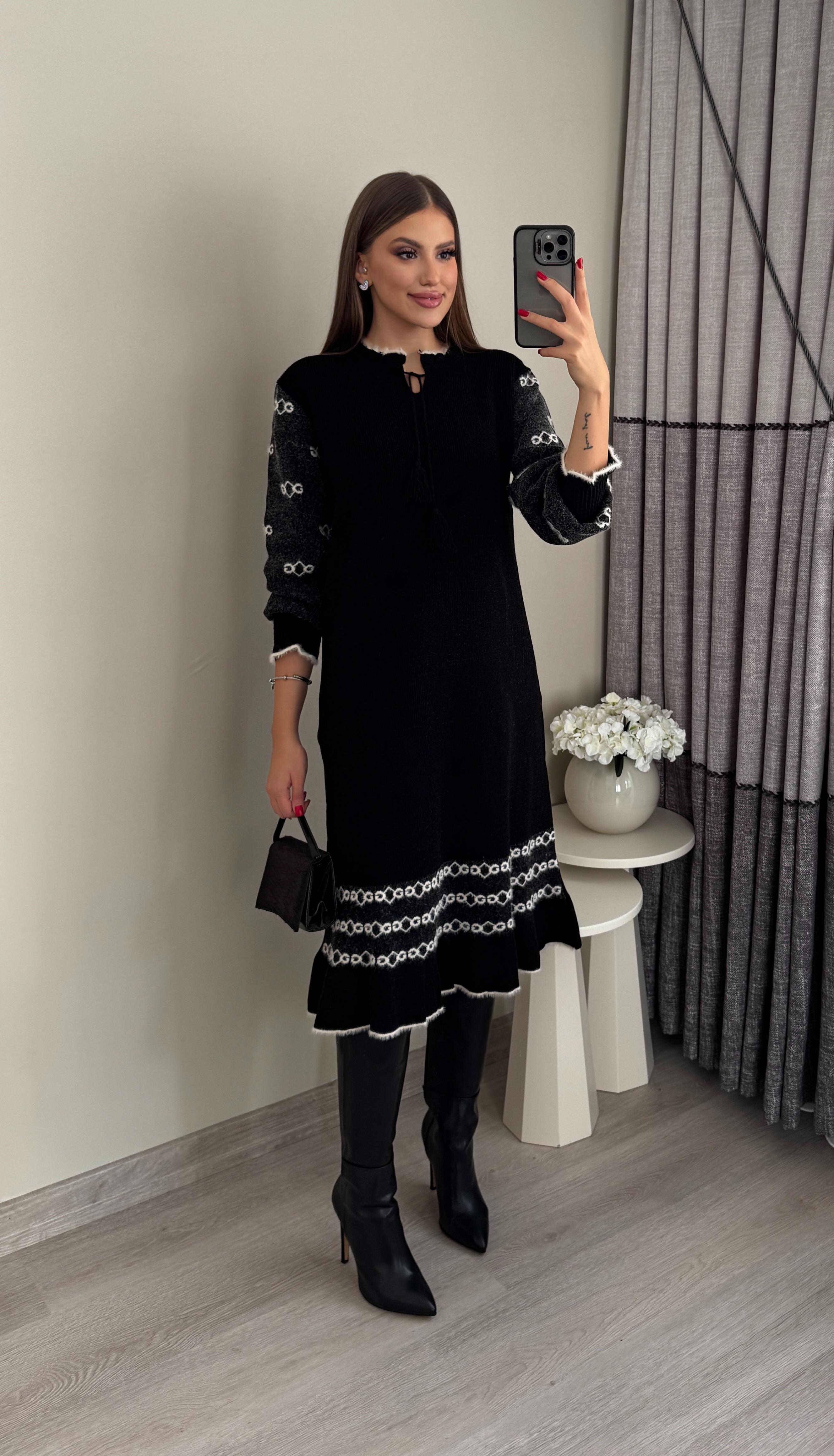 Bağlamalı Simli Triko Elbise