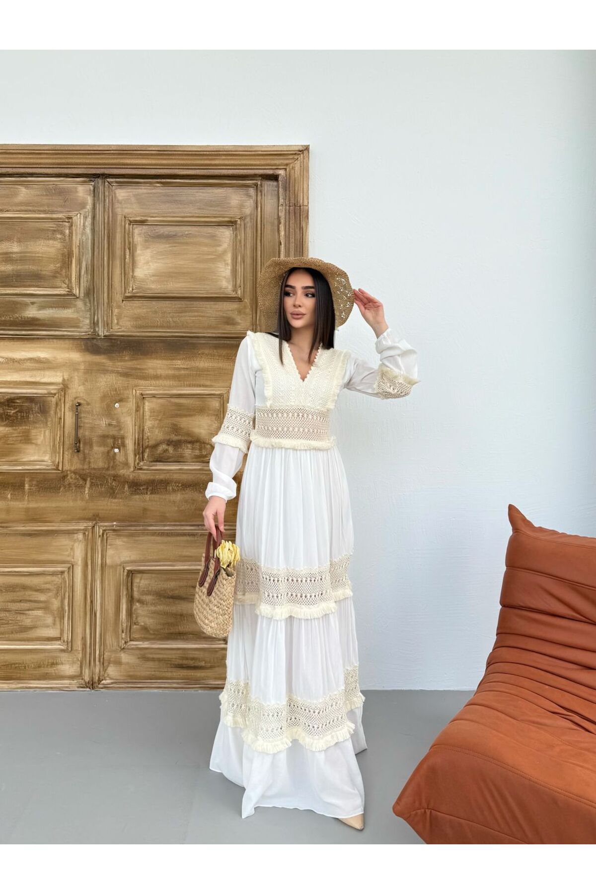 Bel Dantel Detay Maxi Elbise