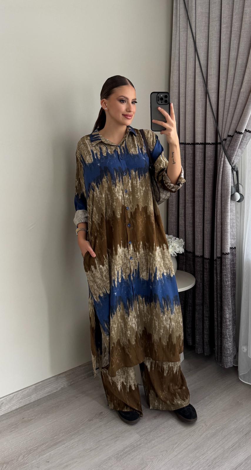 Haki Gömlek Elbise Takım