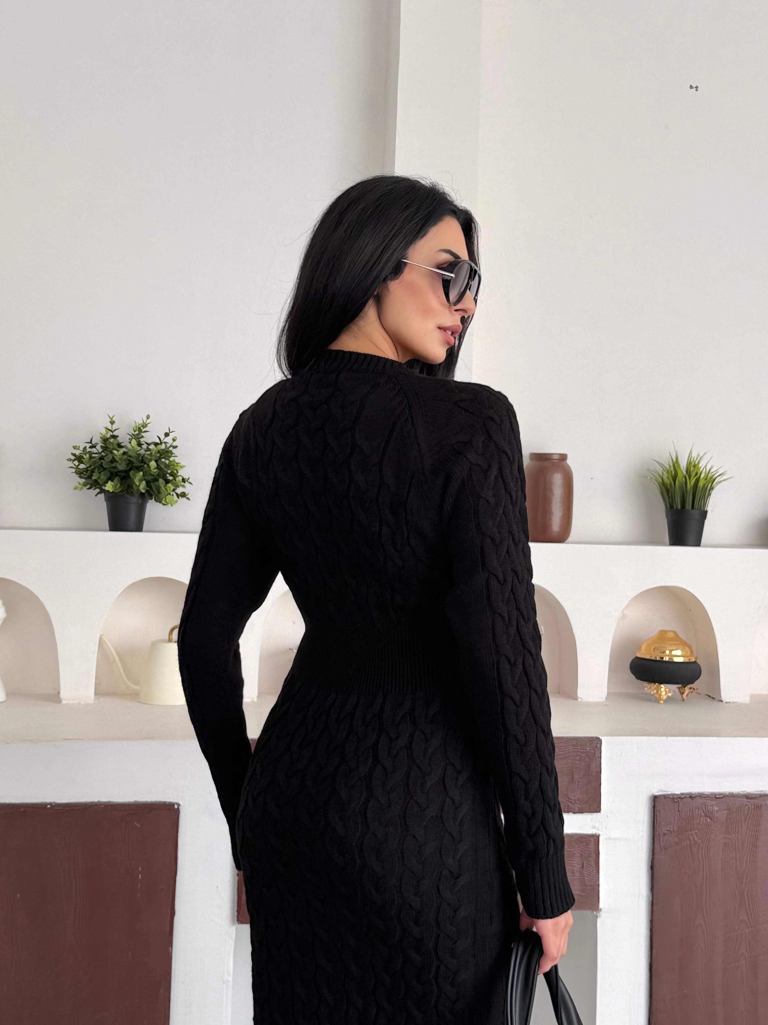 1040 Örgü Detay Kalem Elbise