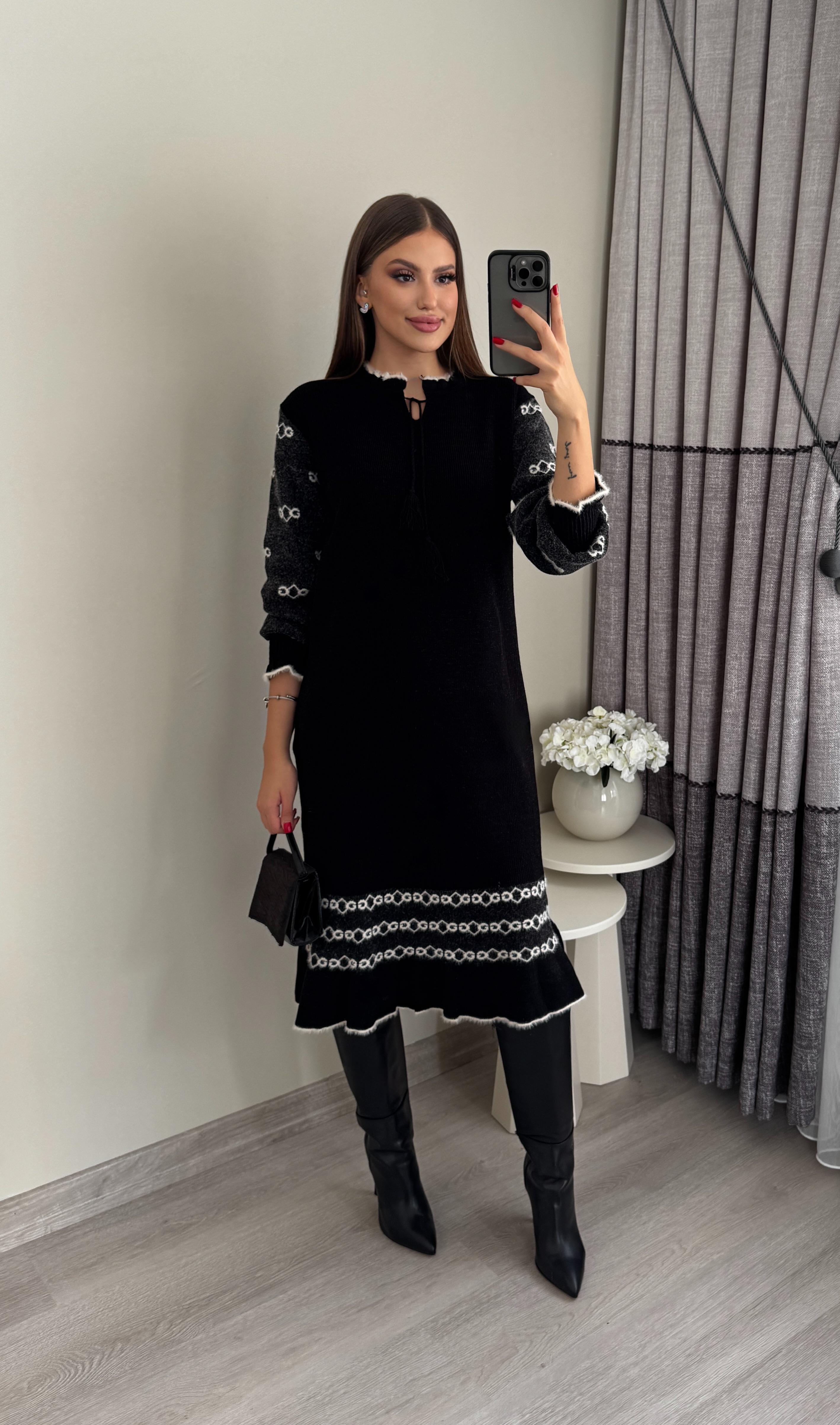 Bağlamalı Simli Triko Elbise