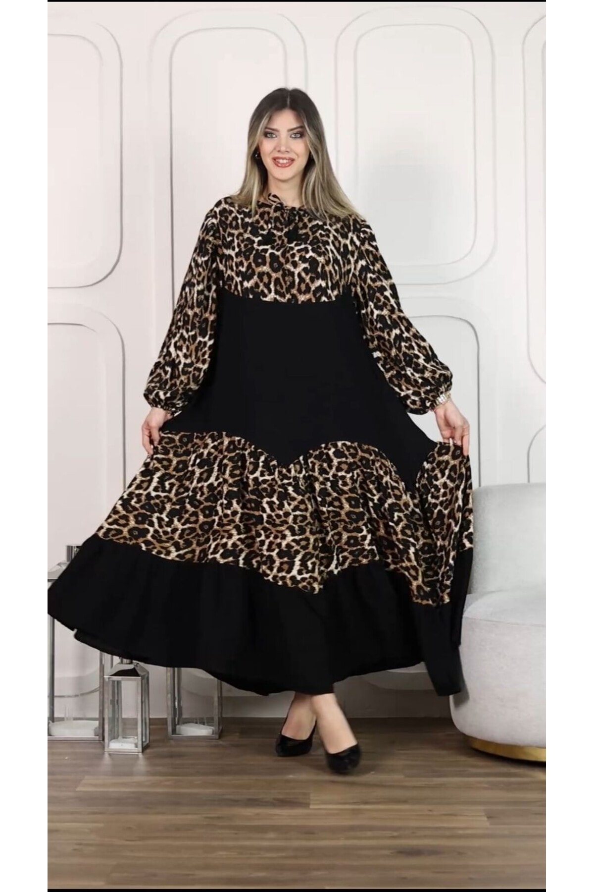 Garnili Leopar Desen Elbise
