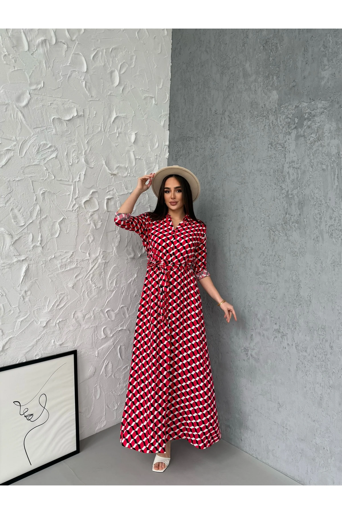 Pitikare Desen Gömlek Elbise