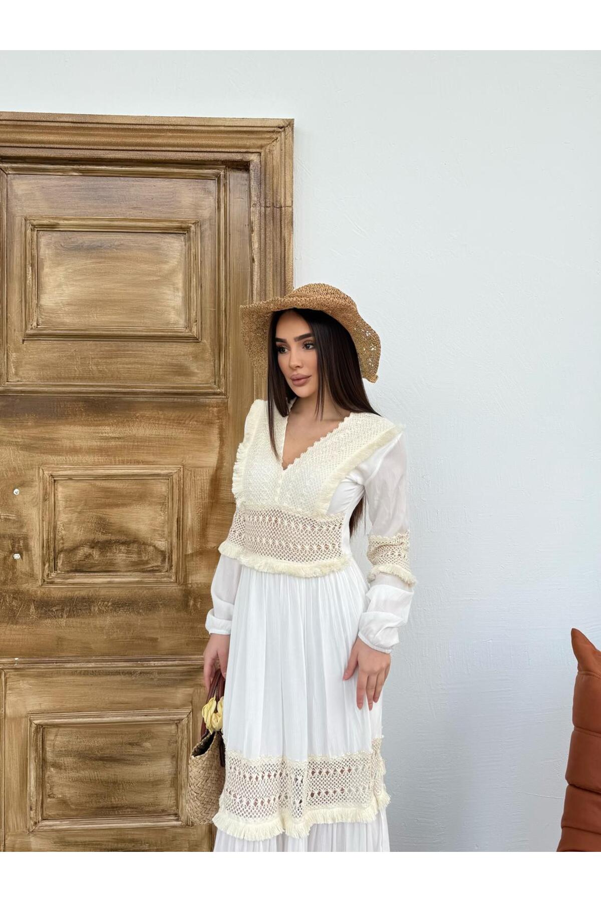 Bel Dantel Detay Maxi Elbise