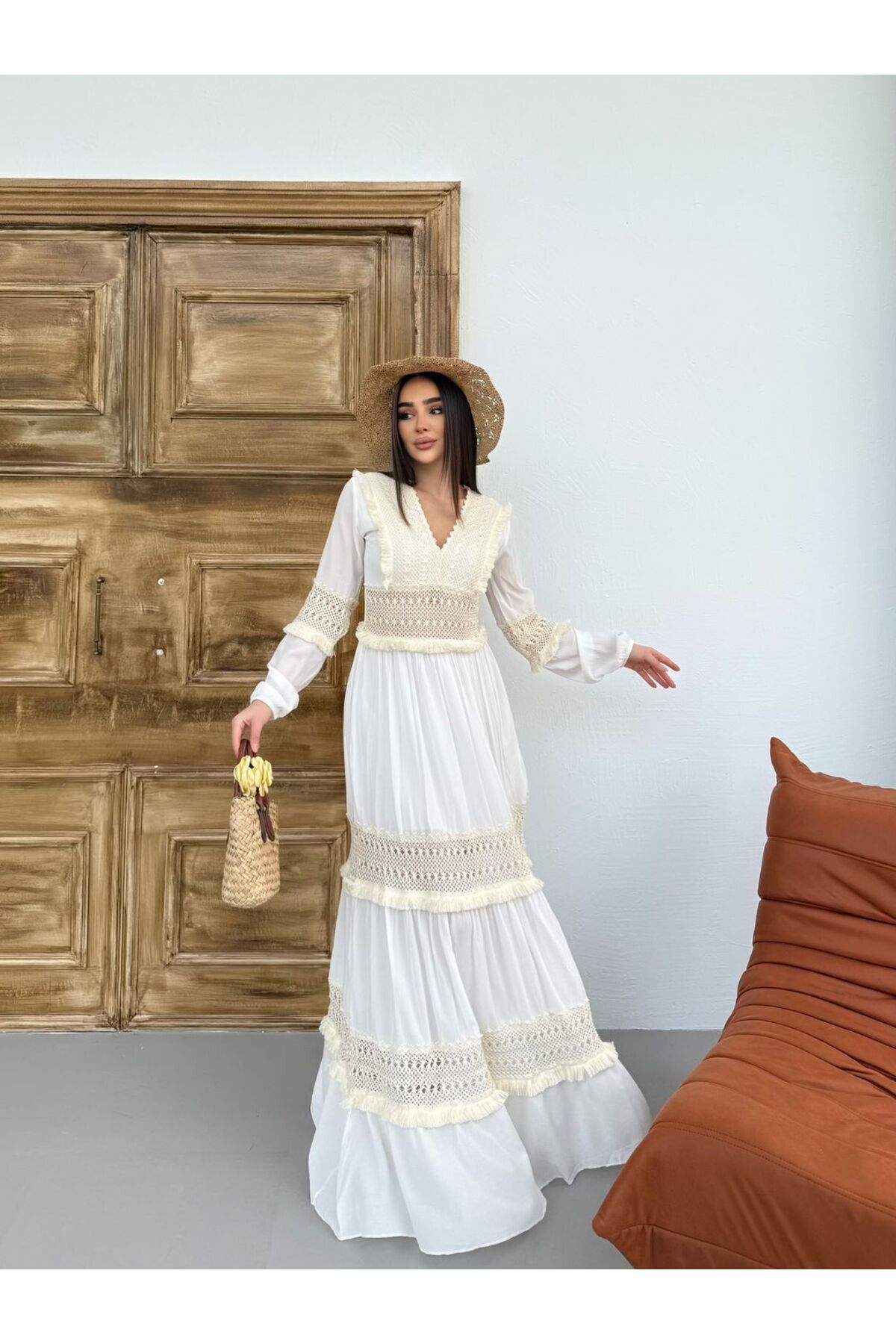 Bel Dantel Detay Maxi Elbise