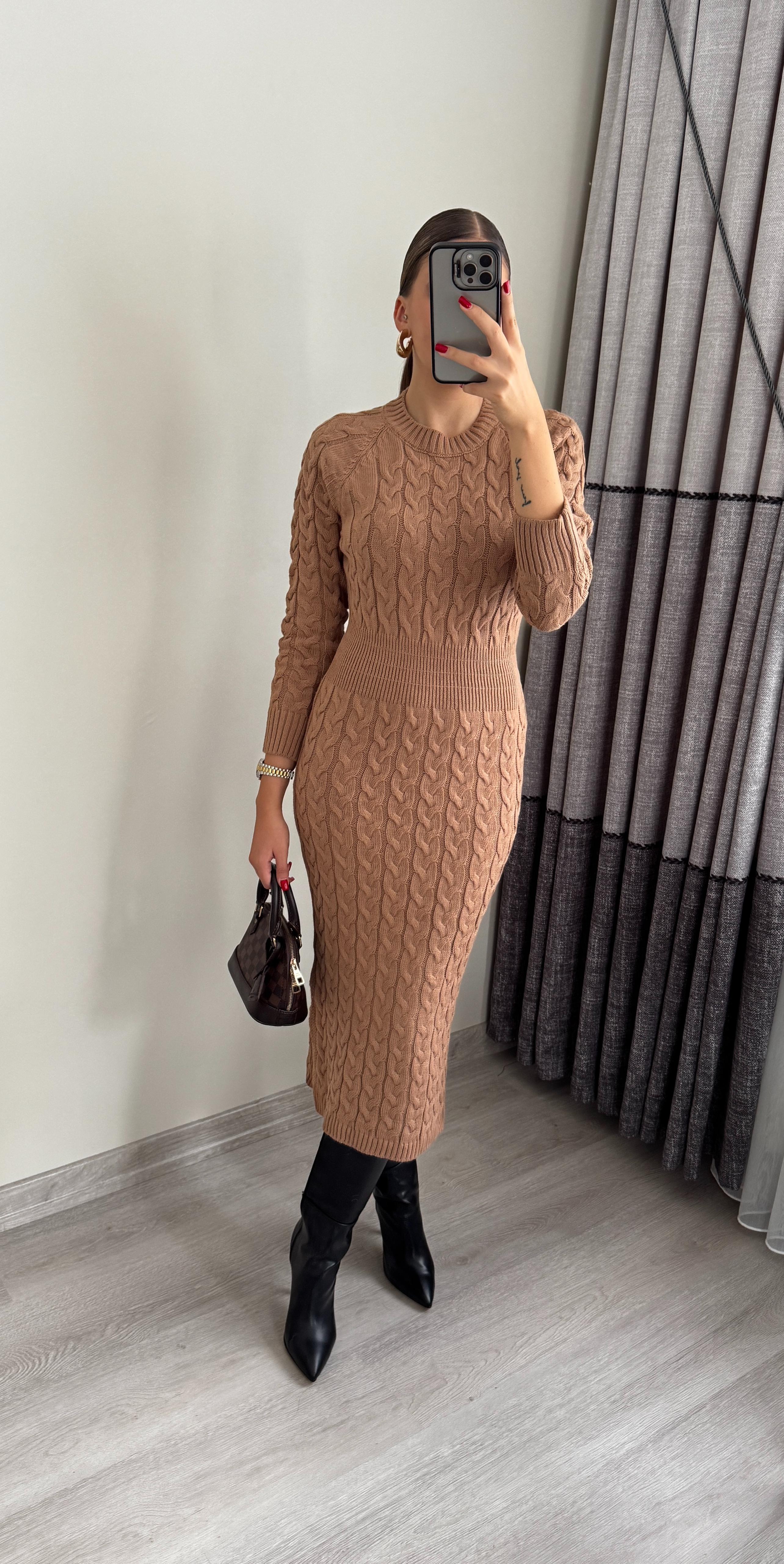 Örgü Detay Triko Elbise