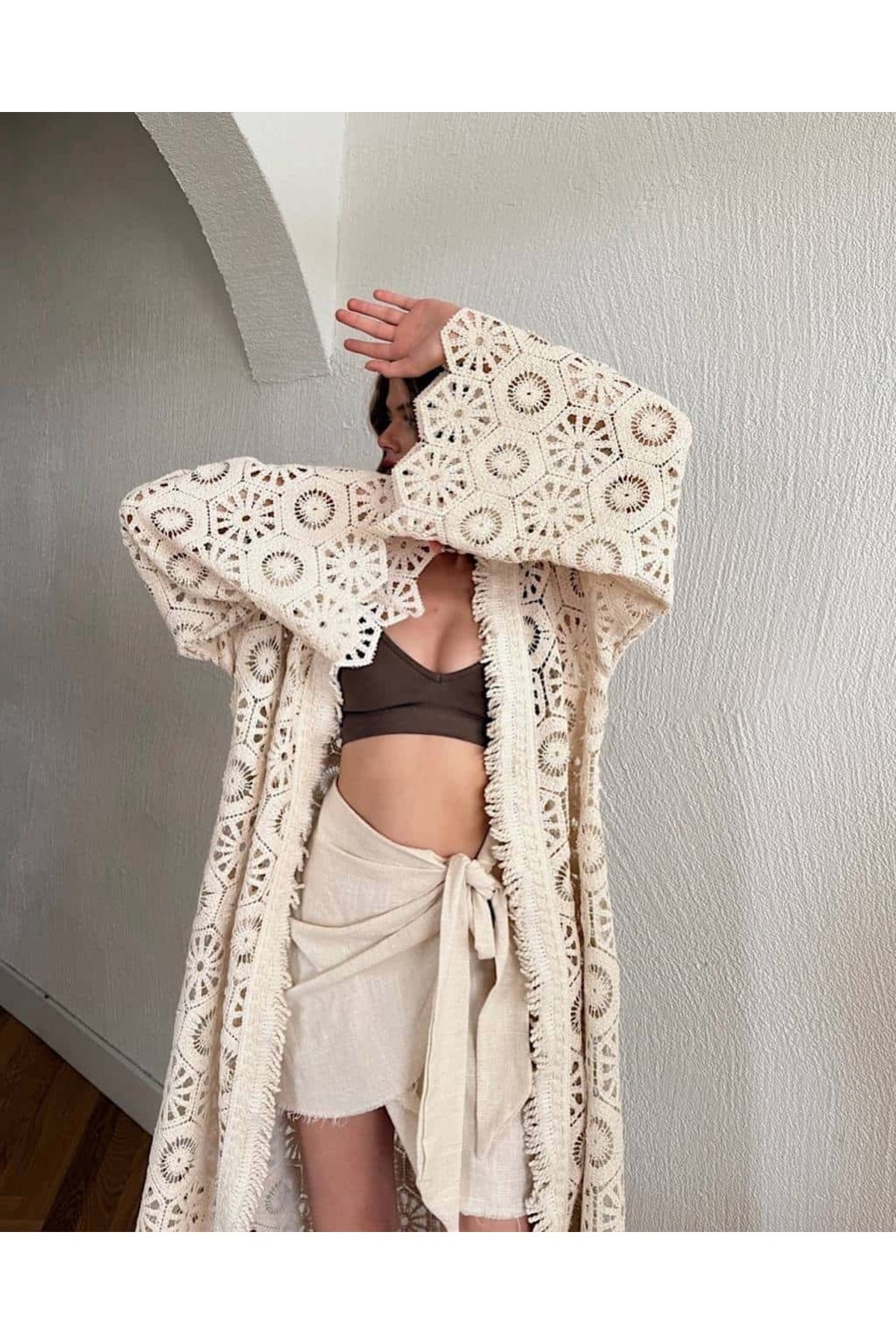 Çiçek Dantelli Kimono