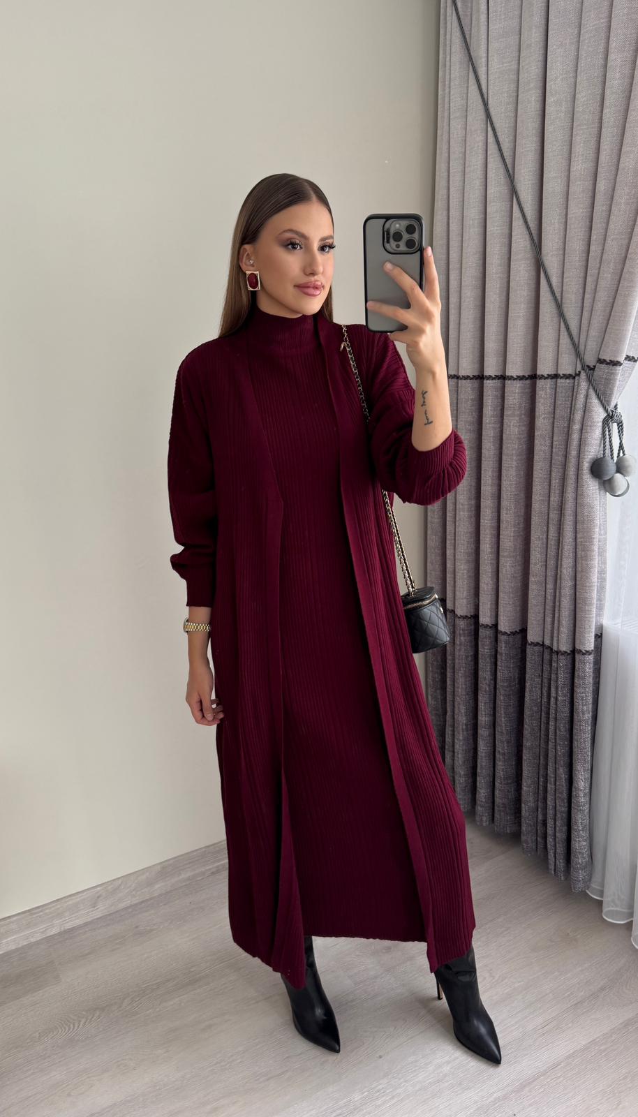 Uzun Hırka Elbise Triko Takım