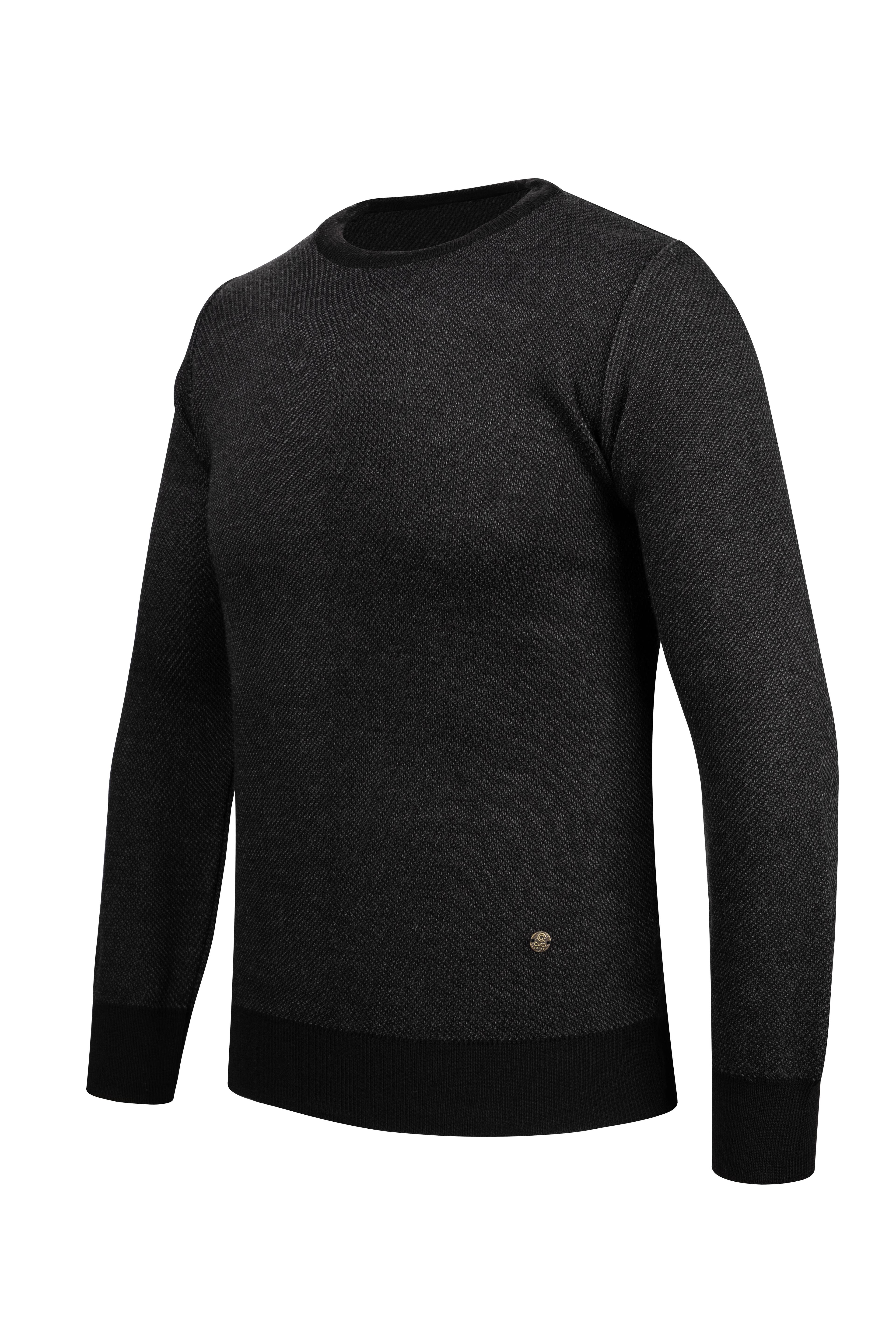 Stripe Knitwear Men's Crew Neck Knitwear Sweater Patterned Sleeve and Waist Elastic Steel Knitted Regular Pattern - 5013C - BLACK