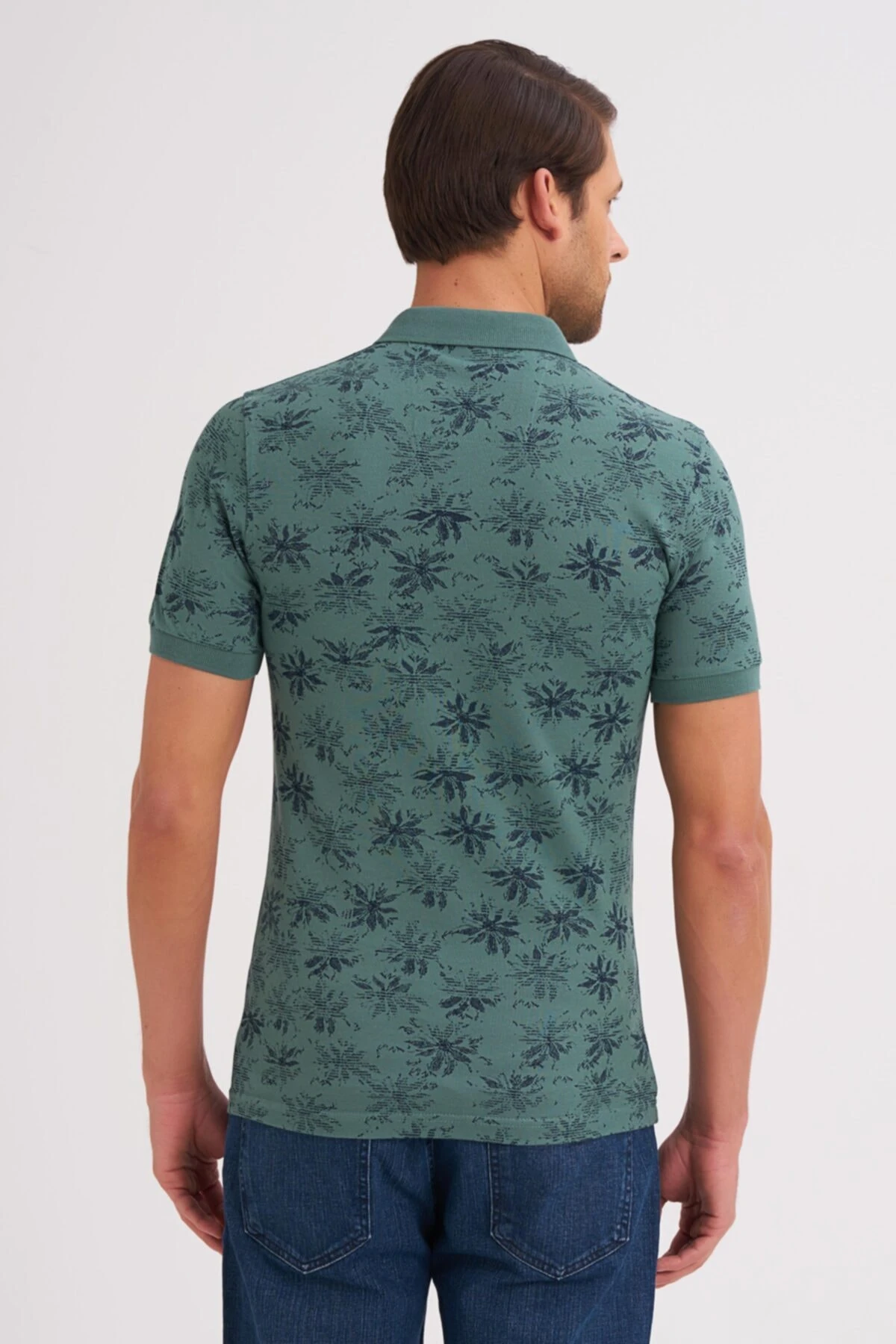 Erkek Tişört Slim Fit Polo Yaka Kolu Lastikli Desenli %100 Pamuk Kumaş