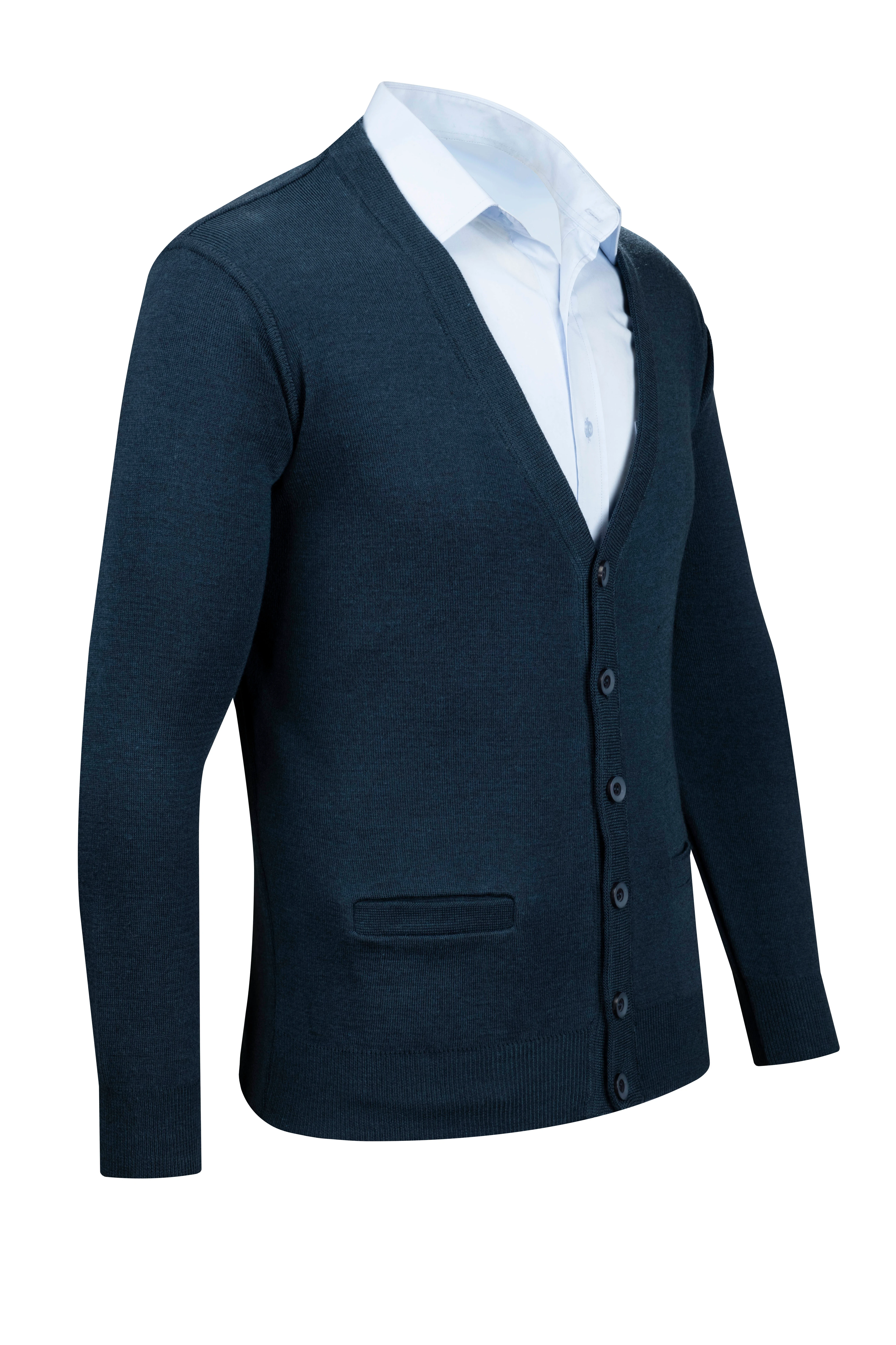 Çizgi Triko Erkek V Yaka Triko Hırka Düğmeli Cep Detaylı Desenli Çelik Örgü Klasik Kalıp - 4241M