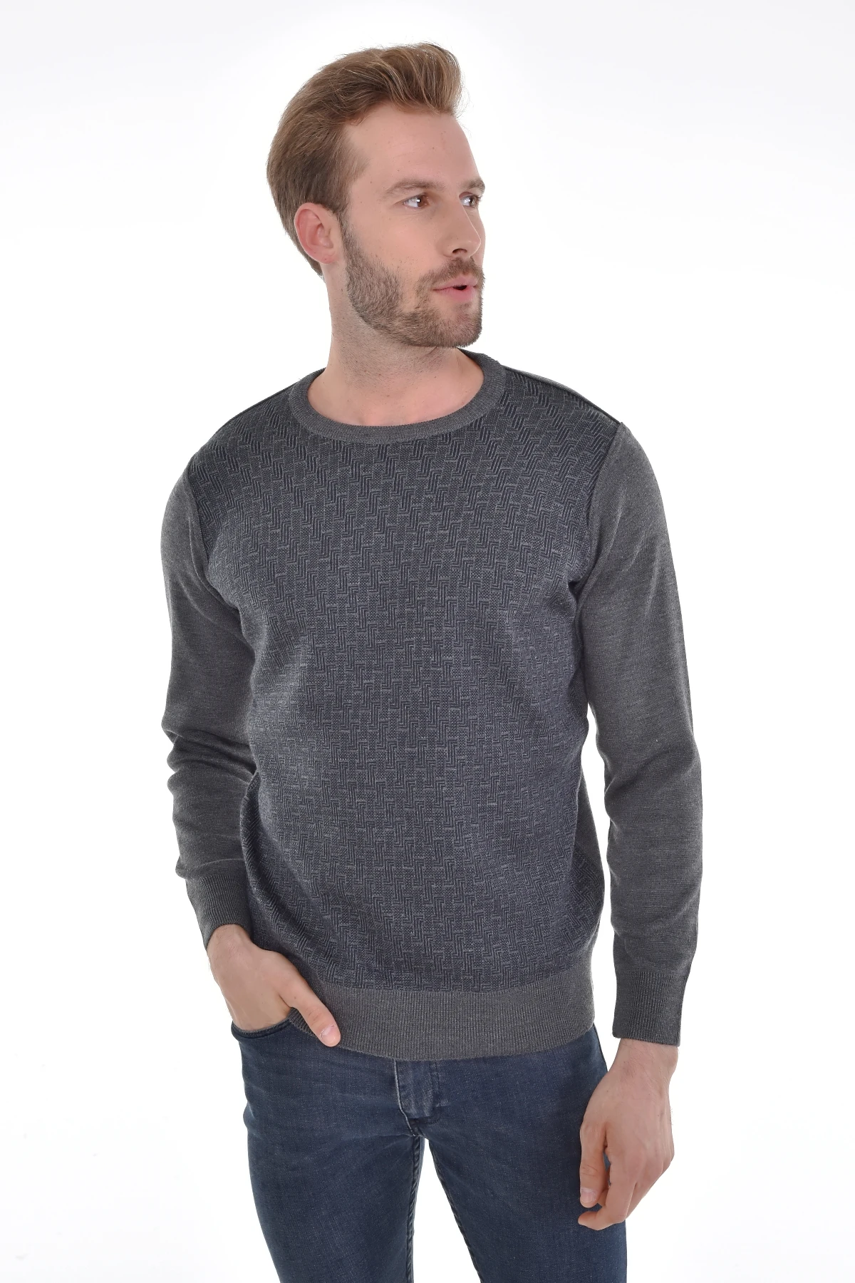 Çizgi Triko Erkek Sıfır Yaka Triko Kazak Desenli Kol Ve Bel Lastikli Dokuma Çelik Örgü