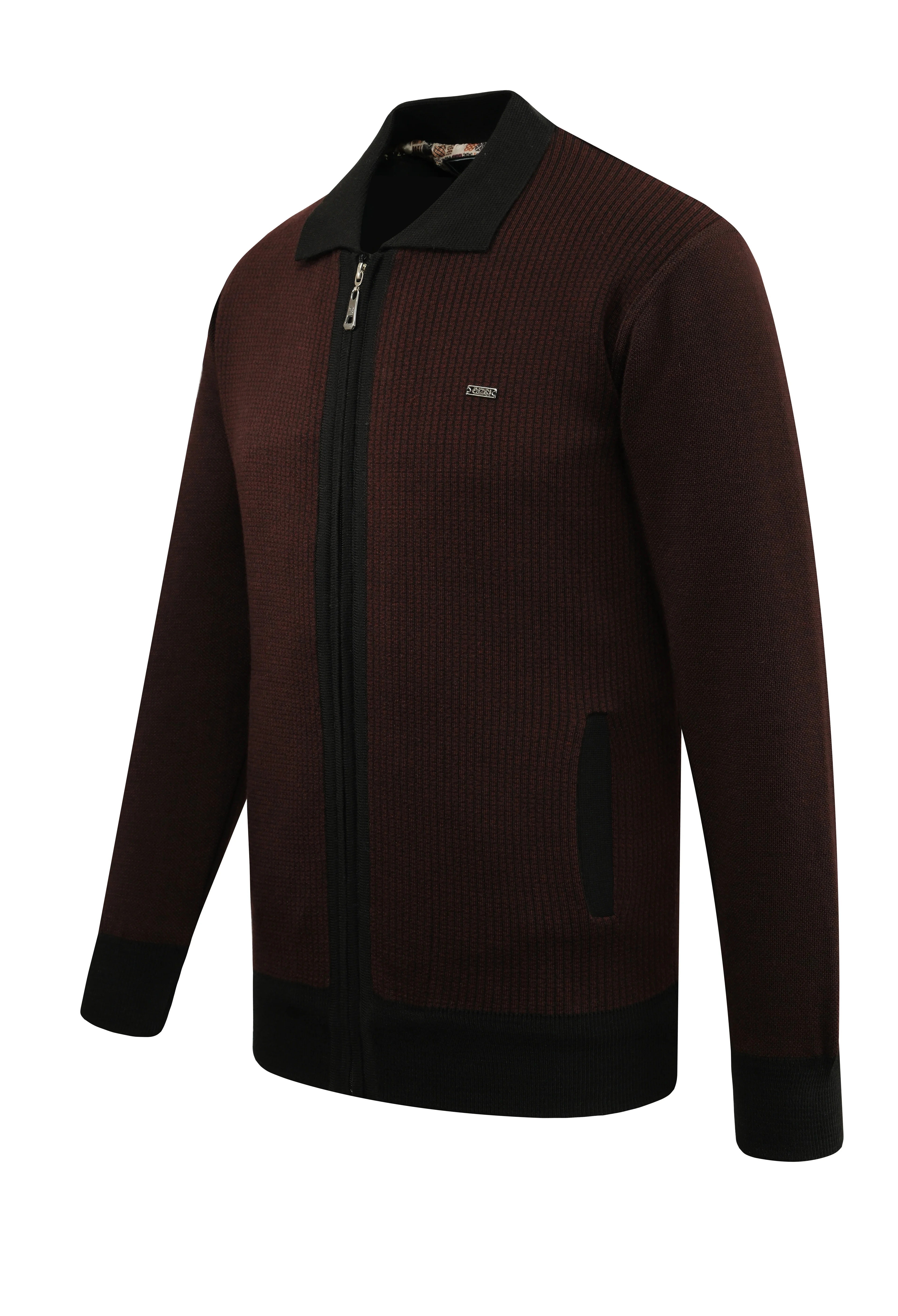 Erkek Astarlı Triko Mont Polo Yaka Çelik Örgü Desenli Klasik Kalıp - 5208P