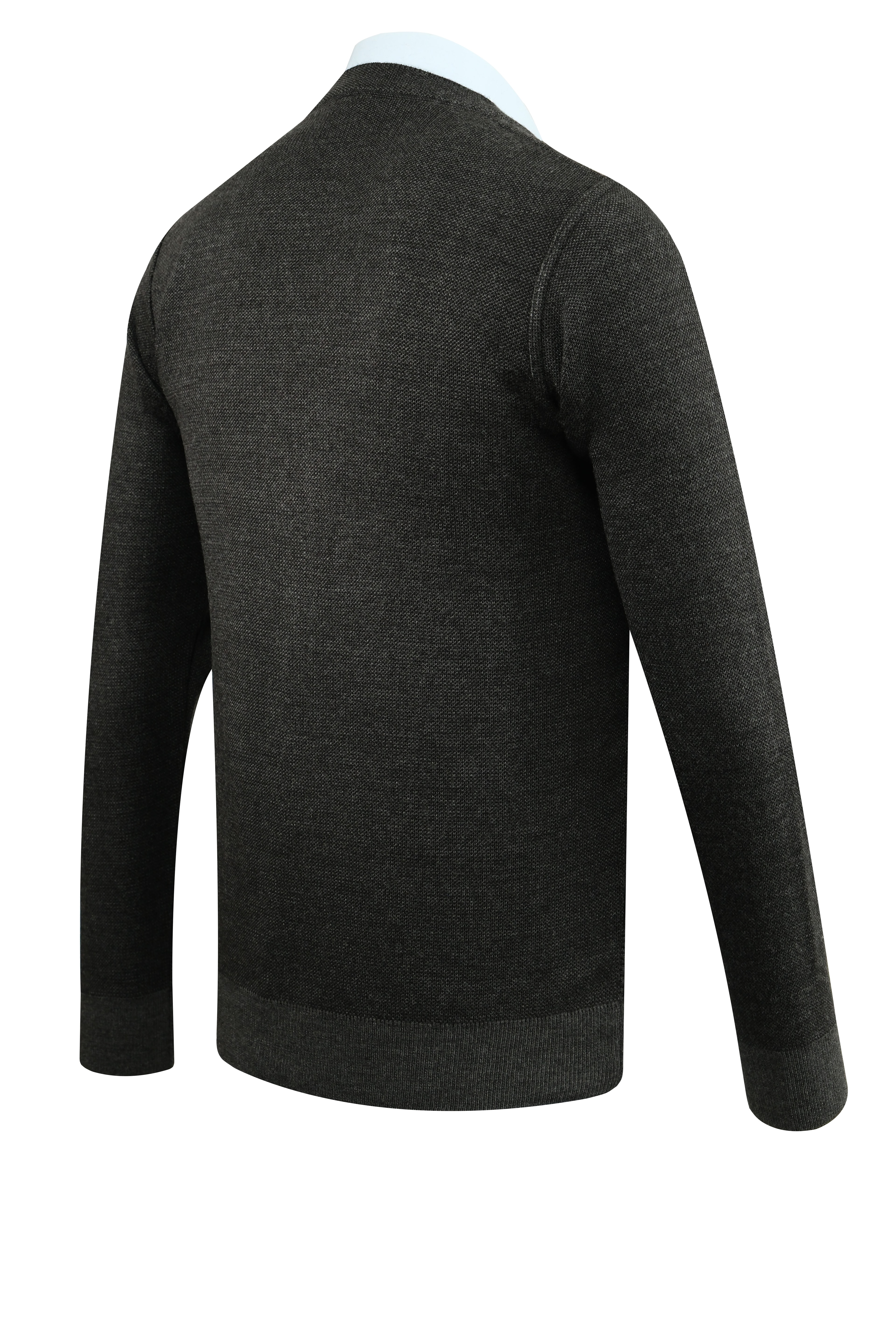 Erkek Büyük Beden Düğmeli Hırka Cepli Desenli Çelik Örgü Klasik Kalıp - 5208MB - ANTHRACITE