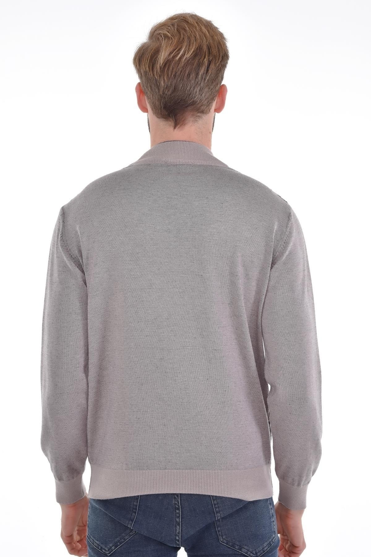 Erkek Yarım Balıkçı Yaka Pamuklu Triko Bej Kazak Desenli Kol Ve Bel Lastikli Dokuma