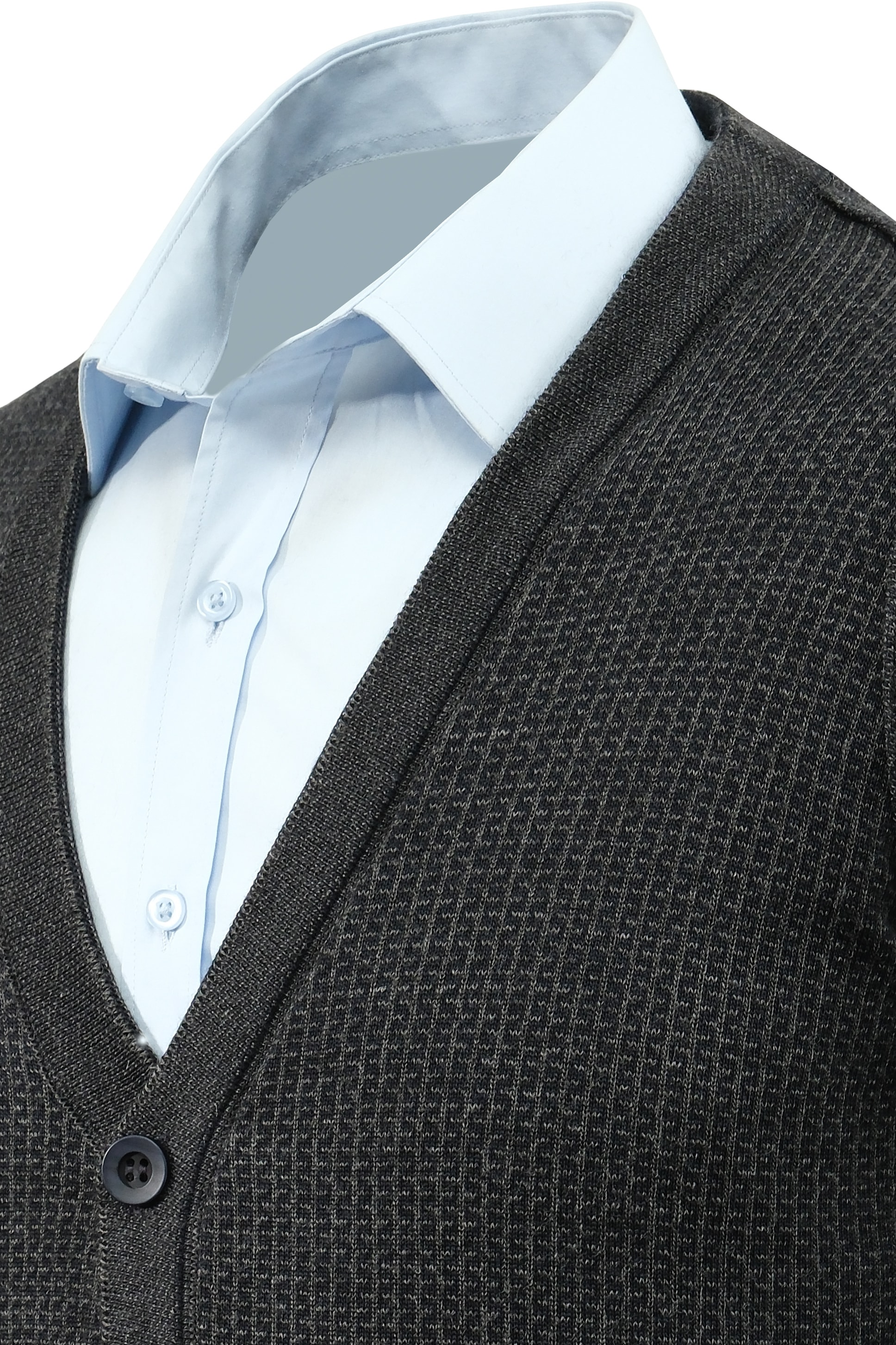 Erkek Düğmeli Hırka Cepli Desenli Çelik Örgü Klasik Kalıp - 5208M - LACİVERT