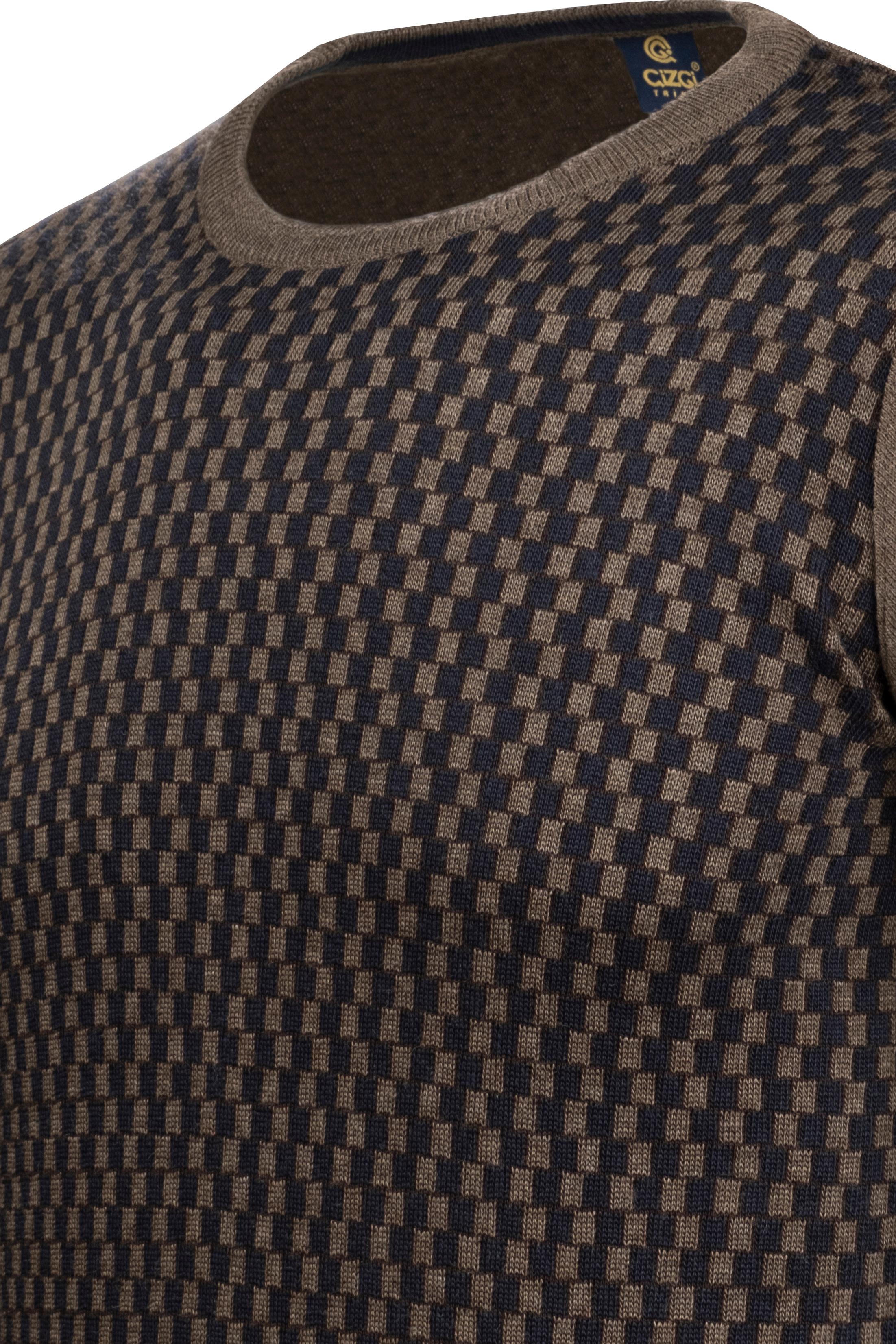 Stripe Knitwear Men's Crew Neck Knitwear Sweater Patterned Sleeve and Waist Elastic Steel Knitted Regular Pattern - 5006C - BROWN