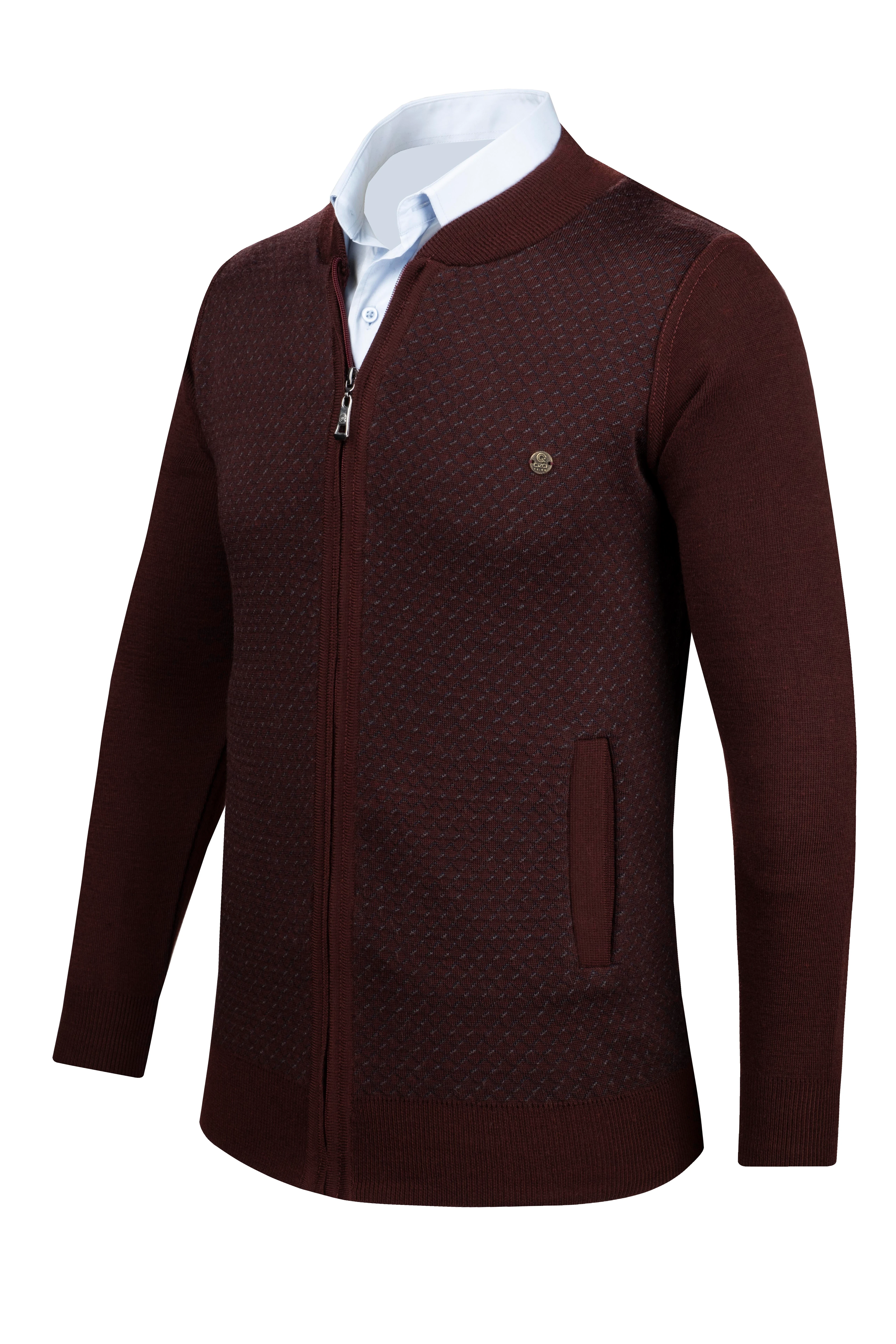 Çizgi Triko Erkek Triko Hırka Fermuarlı Cep Detaylı Desenli Kol Ve Bel Lastikli Çelik Örgü Klasik Kalıp - 5011K