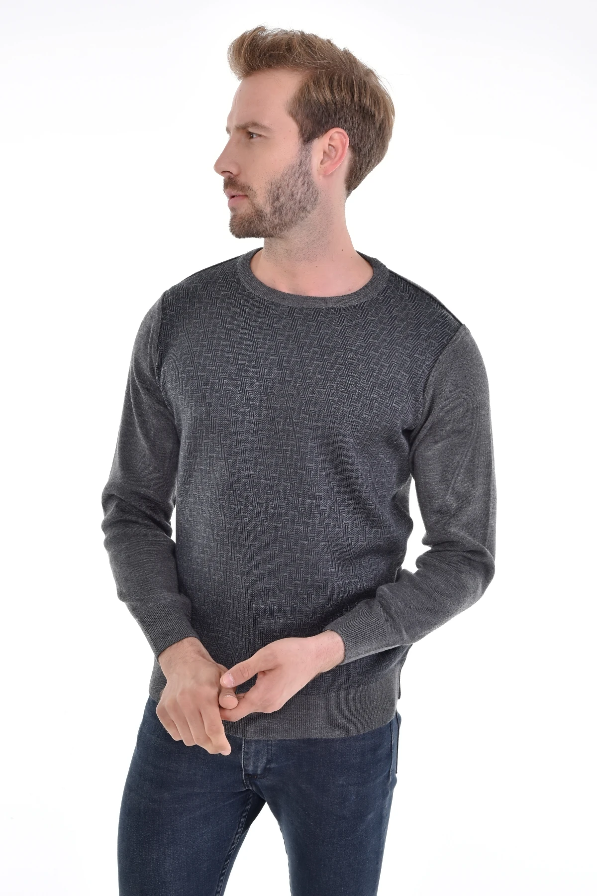 Çizgi Triko Erkek Sıfır Yaka Triko Kazak Desenli Kol Ve Bel Lastikli Dokuma Çelik Örgü
