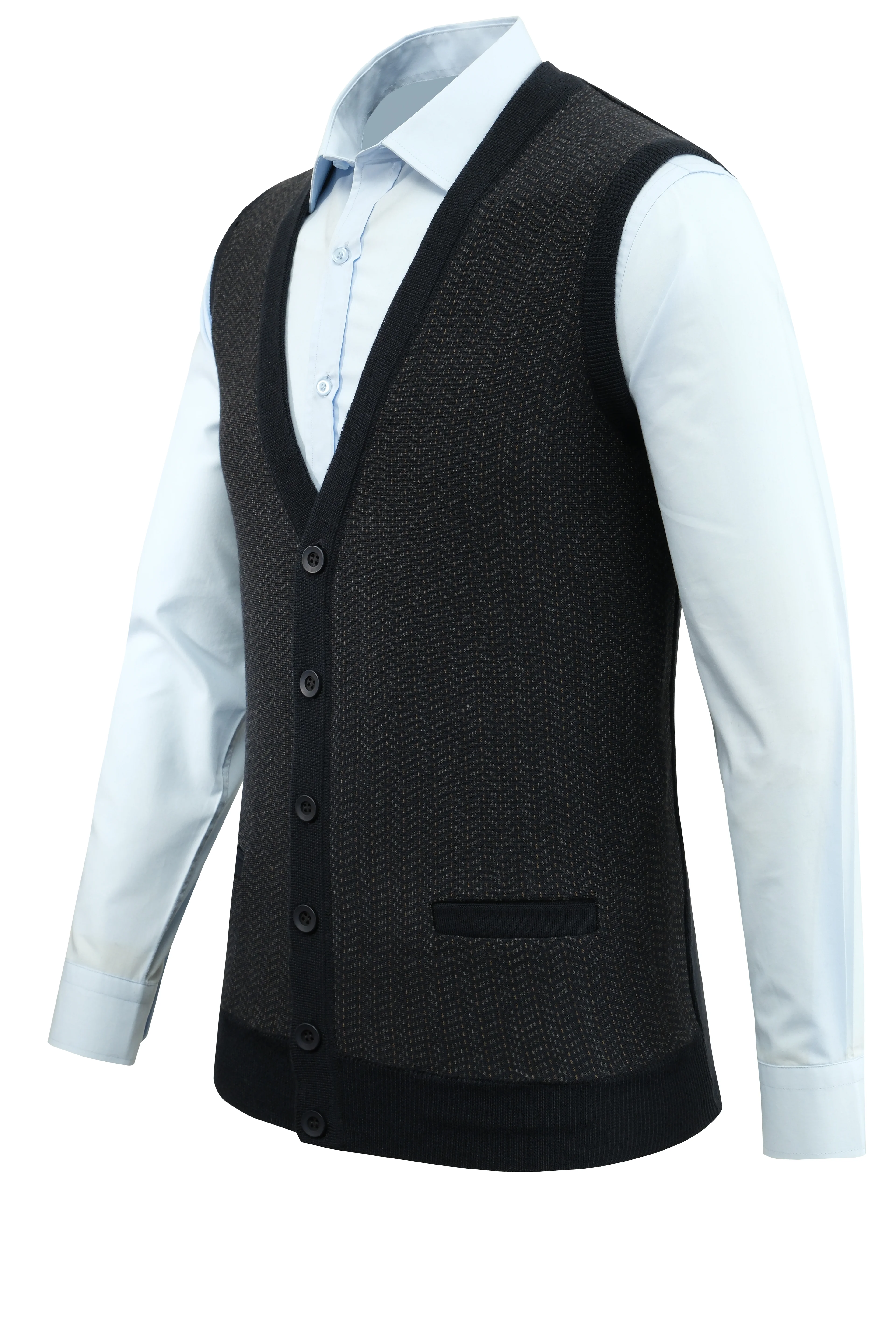 Erkek Düğmeli Yelek Cepli Desenli Çelik Örgü Klasik Kalıp - 5212L - LACİVERT