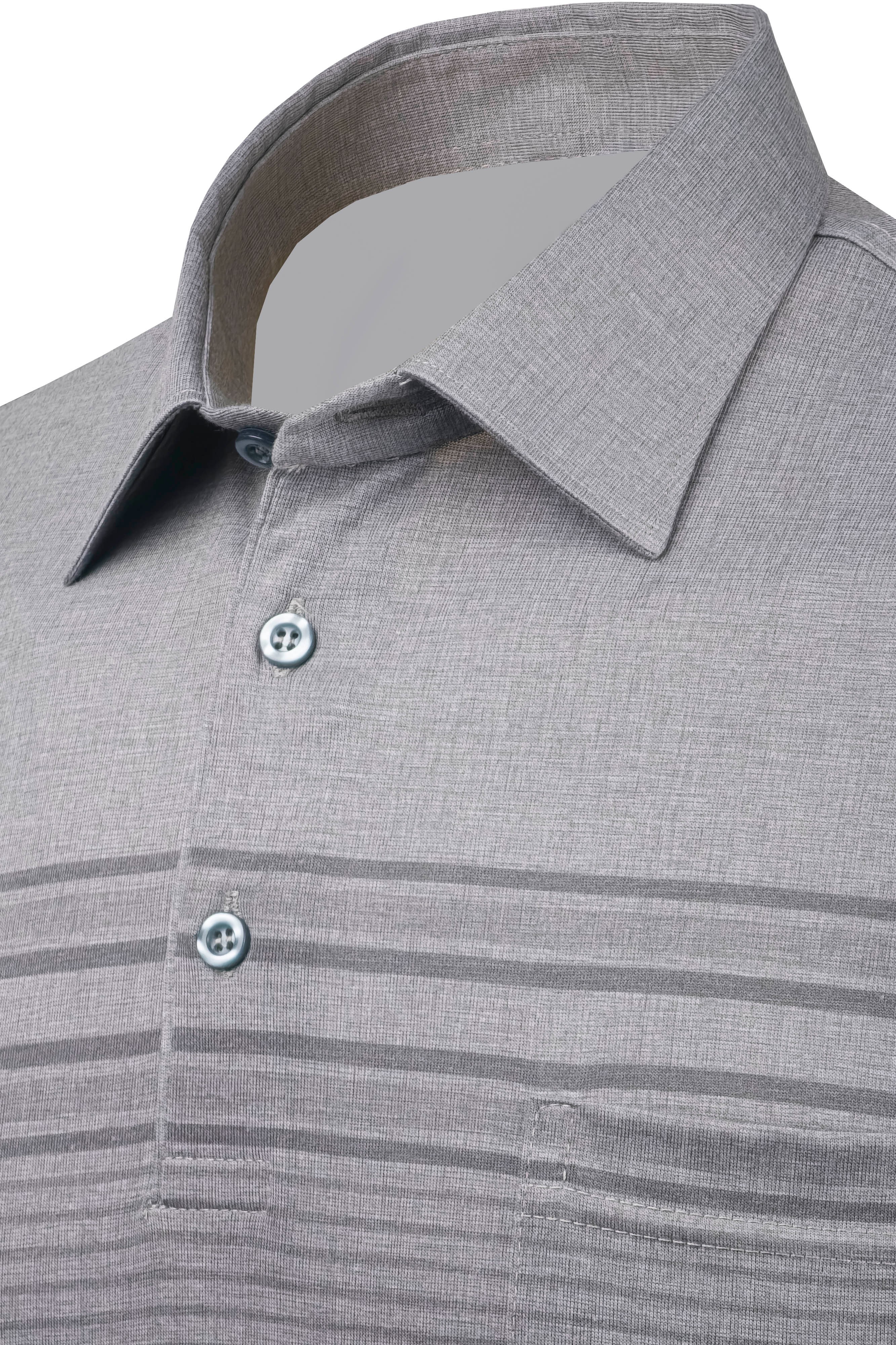 Erkek Gömlek Yaka Düğmeli Cepli Tişört Regular Kalıp - GRİ