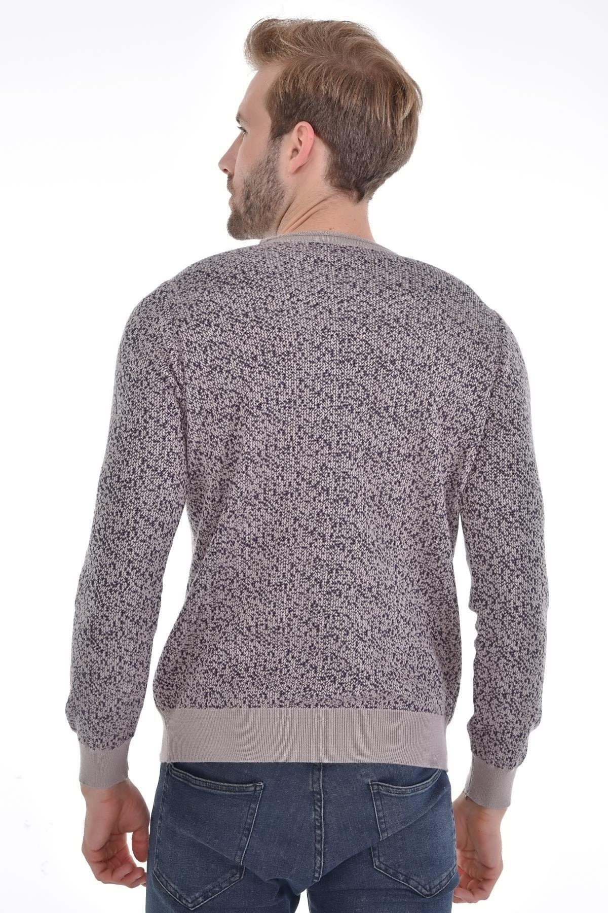 Erkek Sıfır Yaka Pamuklu Triko Bej Kazak Desenli Kol Ve Bel Lastikli Dokuma