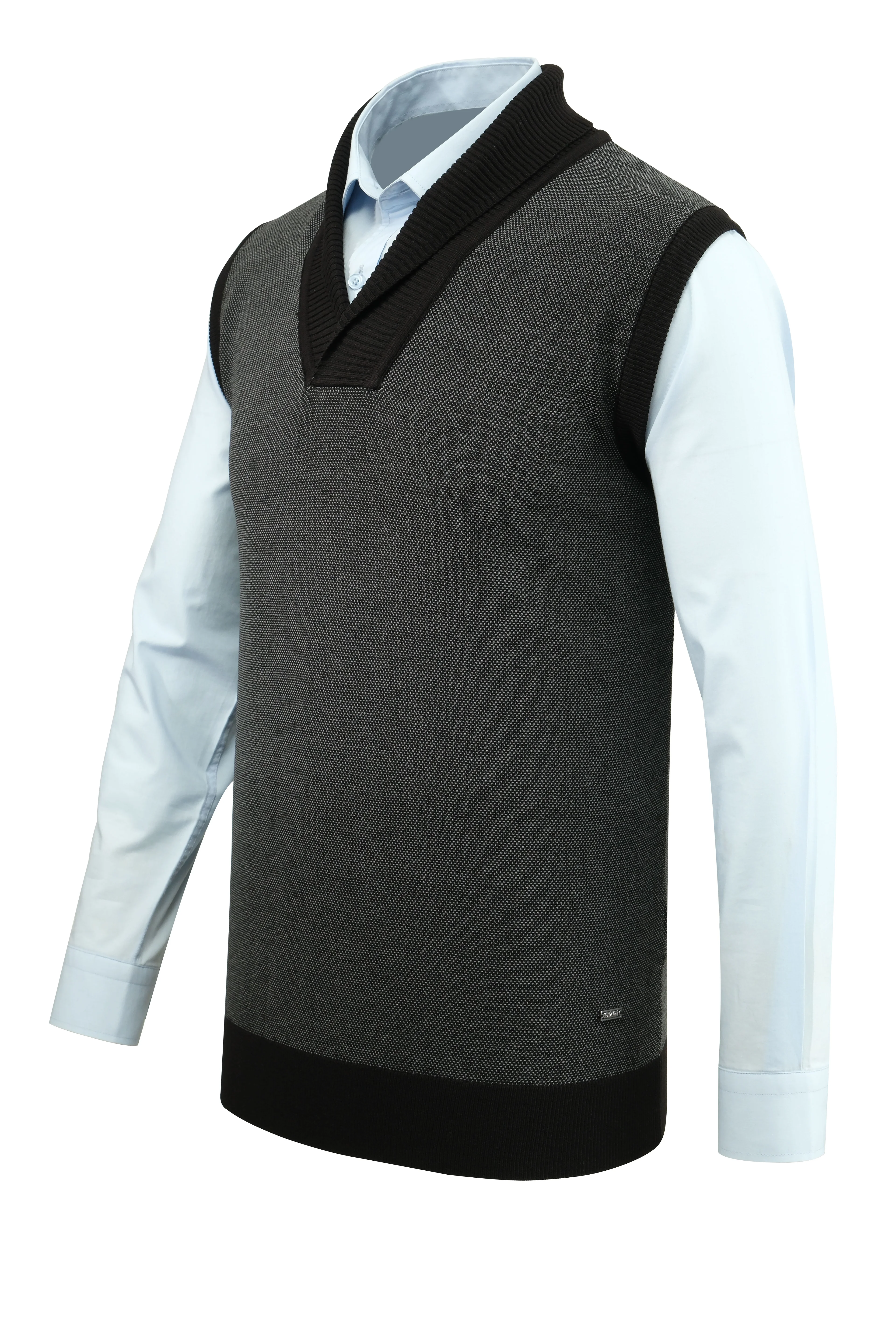 Erkek Şal Yaka Triko Süveter Noktalı Desen Klasik Kalıp - 5250H - SİYAH