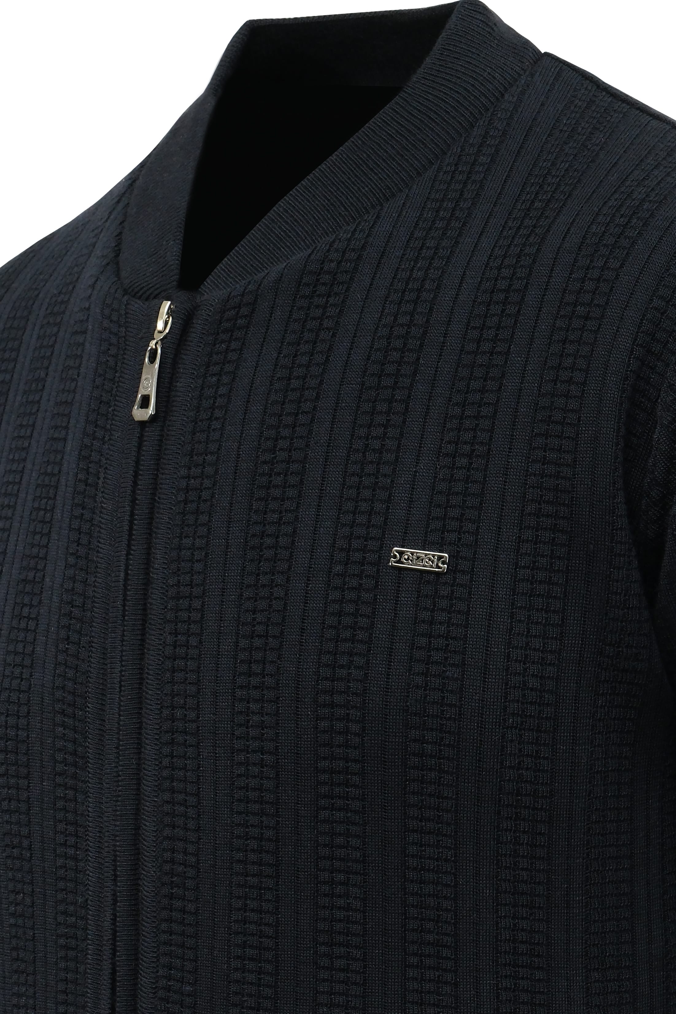 Erkek Büyük Beden Astarlı Triko Mont Hakim Yaka Çelik Örgü Desenli Klasik Kalıp - 5209TB - NAVY BLUE