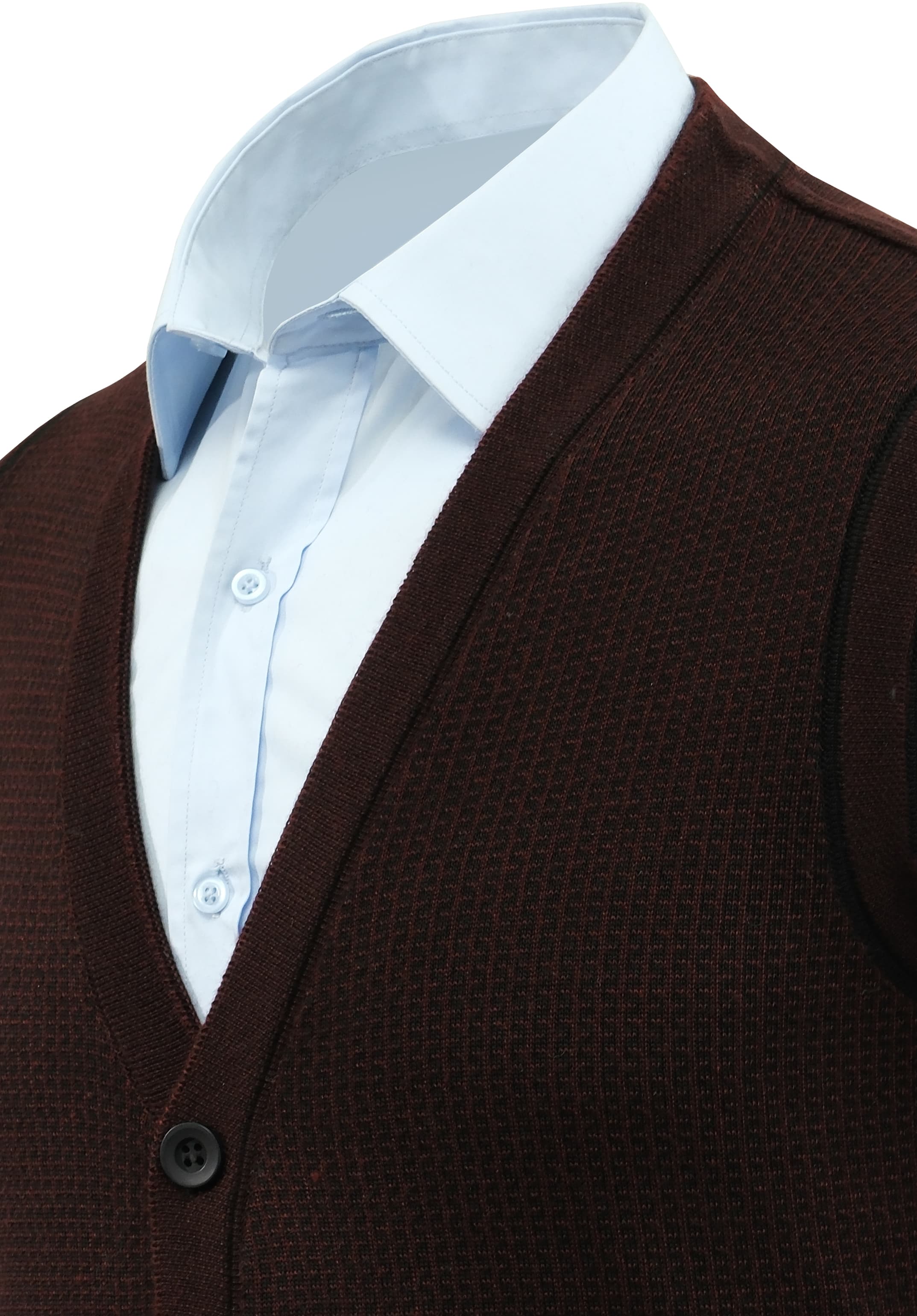 Erkek Büyük Beden Düğmeli Yelek Cepli Desenli Çelik Örgü Klasik Kalıp - 5208LB - BURGUNDY