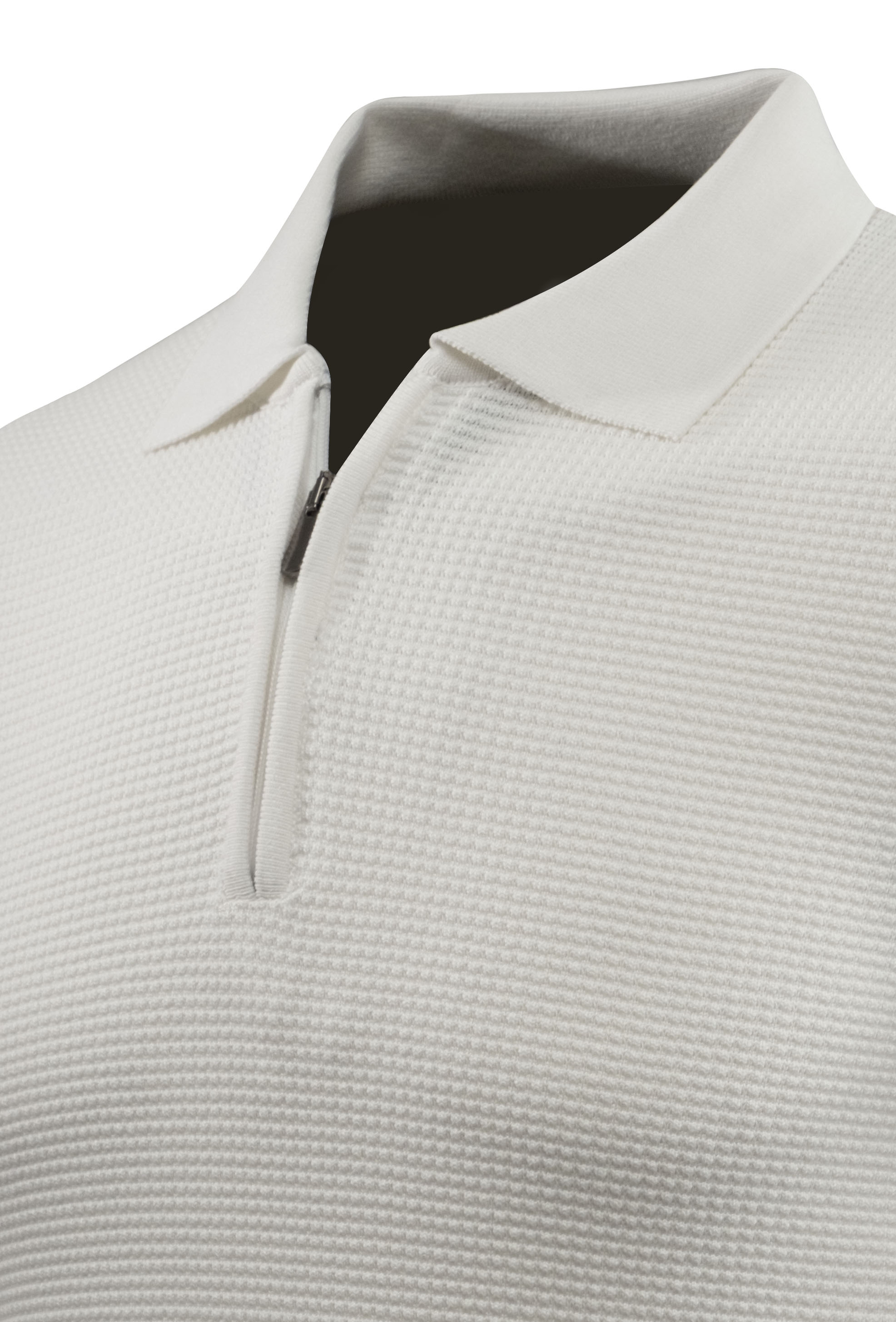 Erkek Fermuarlı Polo Yaka Kazak Triko Kabartmalı Örgü Düz Renk Klasik Kalıp - 5240F - WHITE