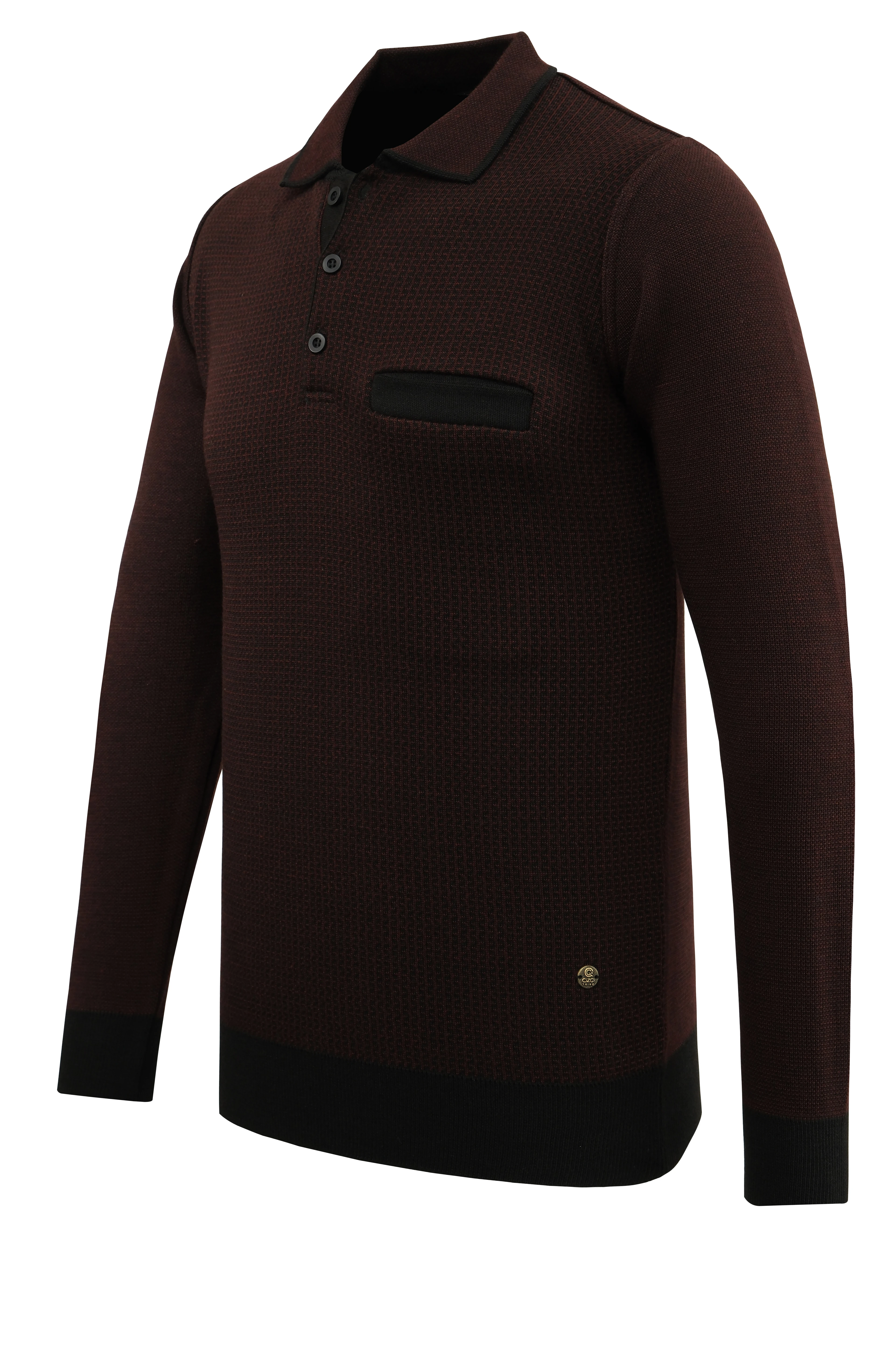 Erkek Polo Yaka Kazak Cepli Desenli Çelik Örgü Klasik Kalıp - 5208F