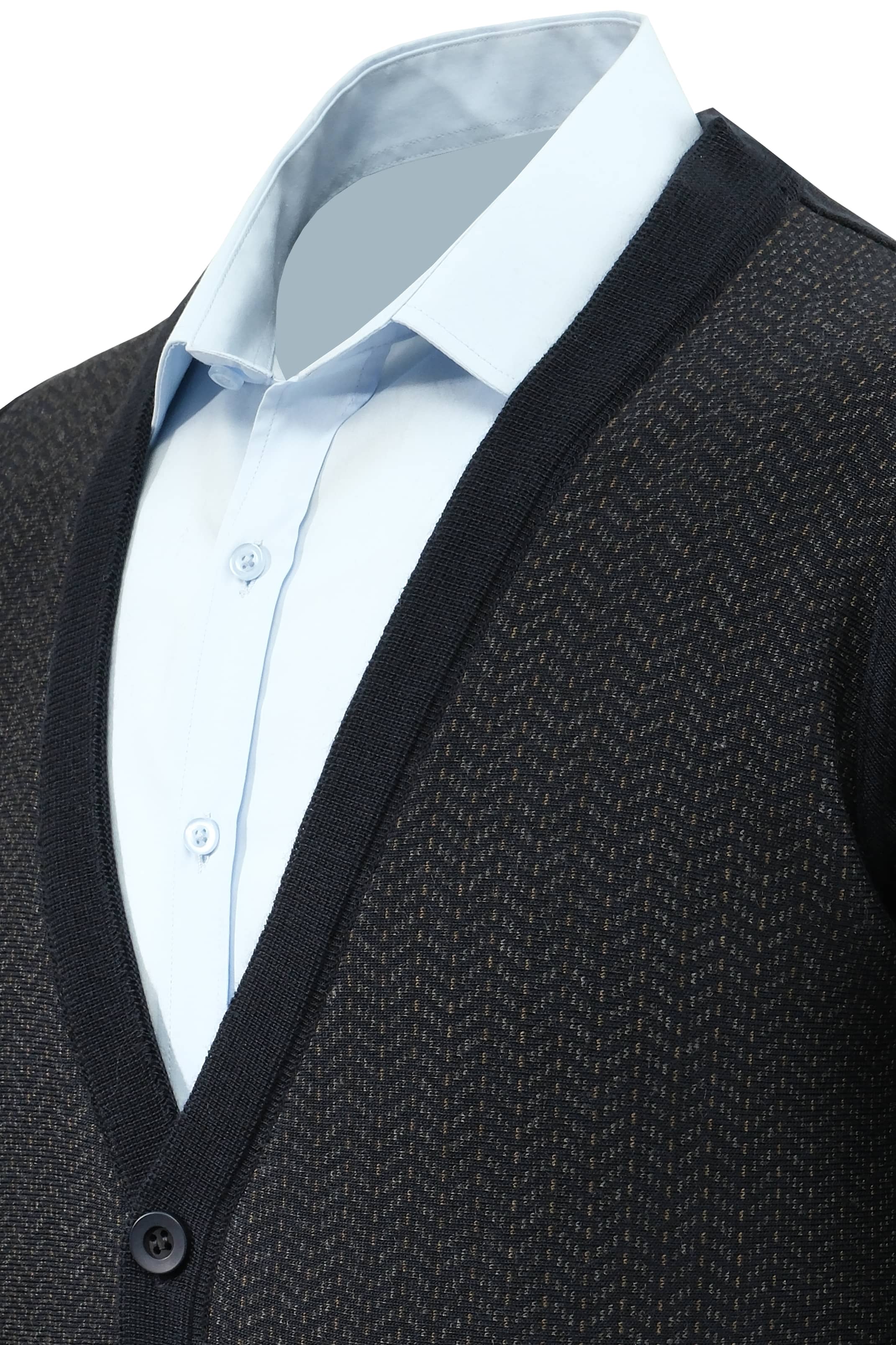 Erkek Düğmeli Yelek Cepli Desenli Çelik Örgü Klasik Kalıp - 5212M - NAVY BLUE