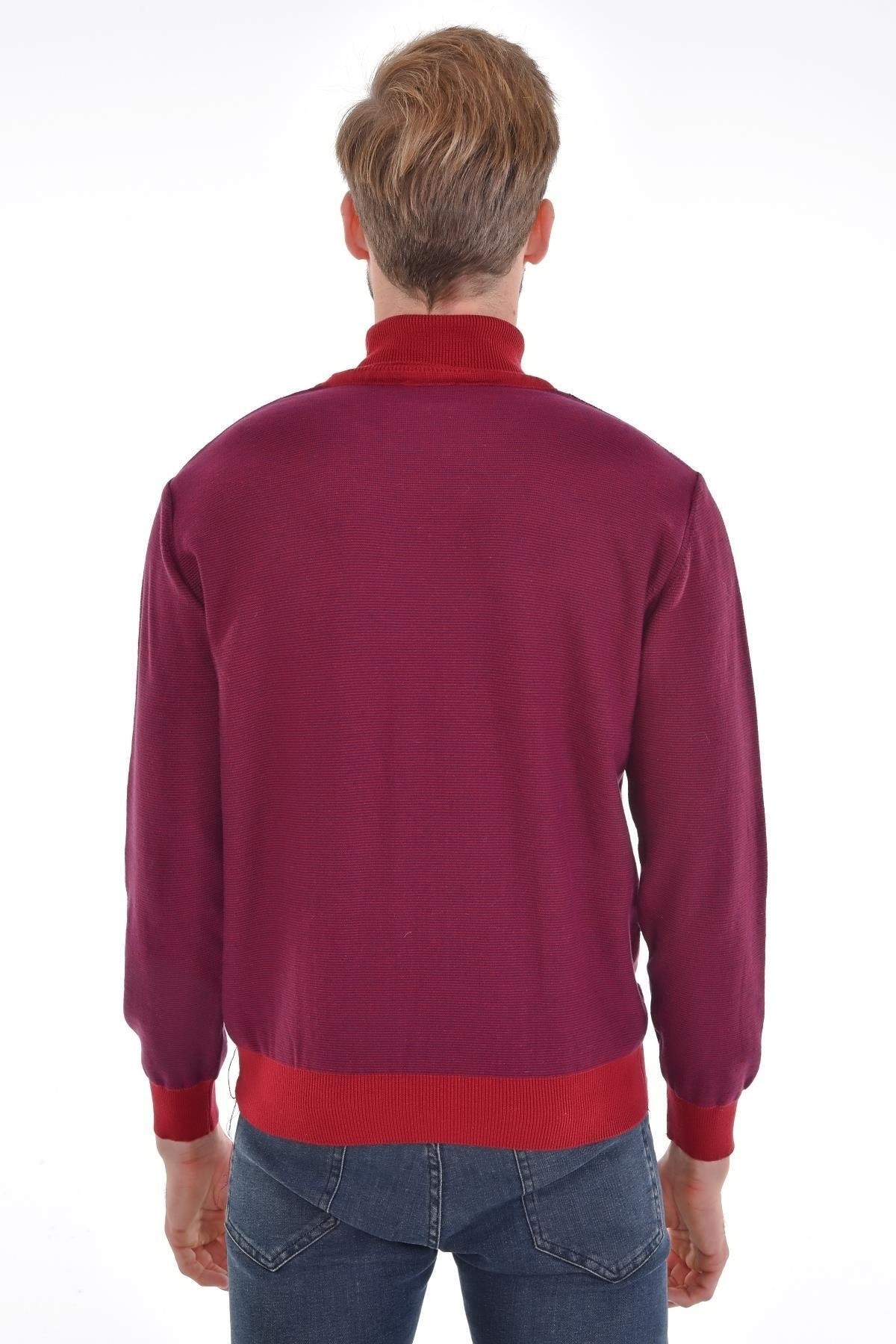 Erkek Tam Balıkçı Yaka Pamuklu Triko Bordo Kazak Desenli Kol Ve Bel Lastikli Dokuma