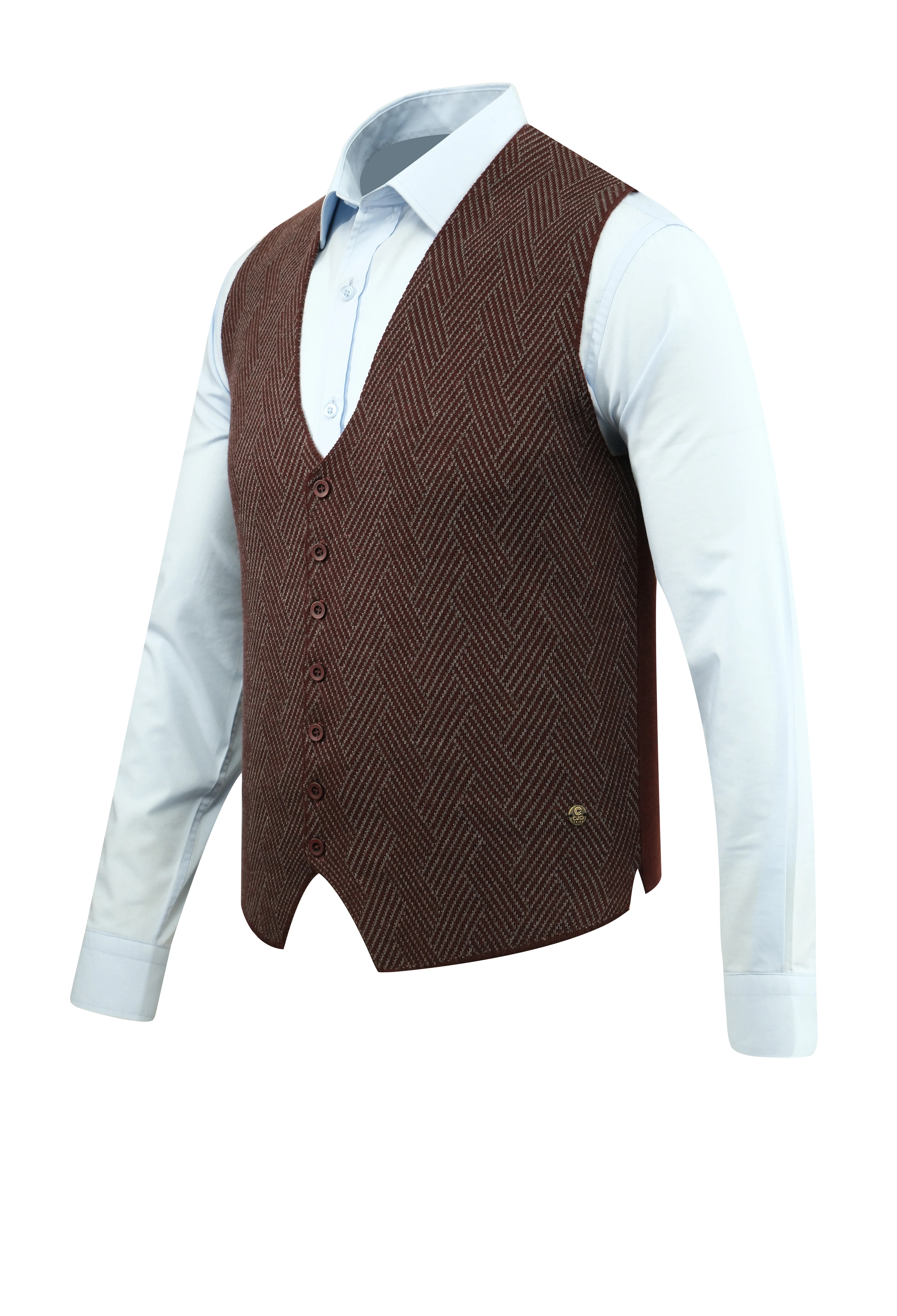Erkek Düğmeli Yelek Cepsiz Desenli Çelik Örgü Klasik Kalıp - 5211LS - BORDO