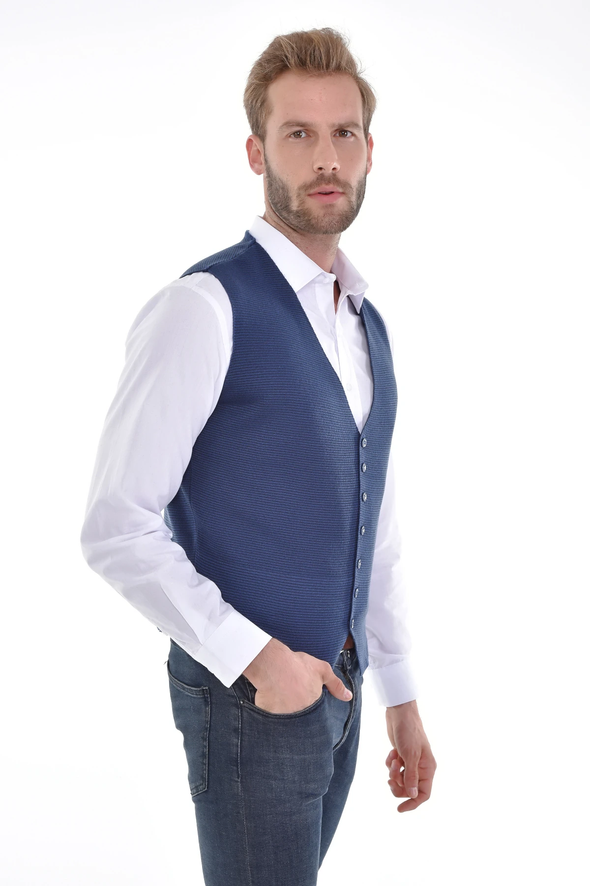 Çizgi Triko Erkek Düğmeli Spor / Klasik Triko Örme Kolsuz Yelek