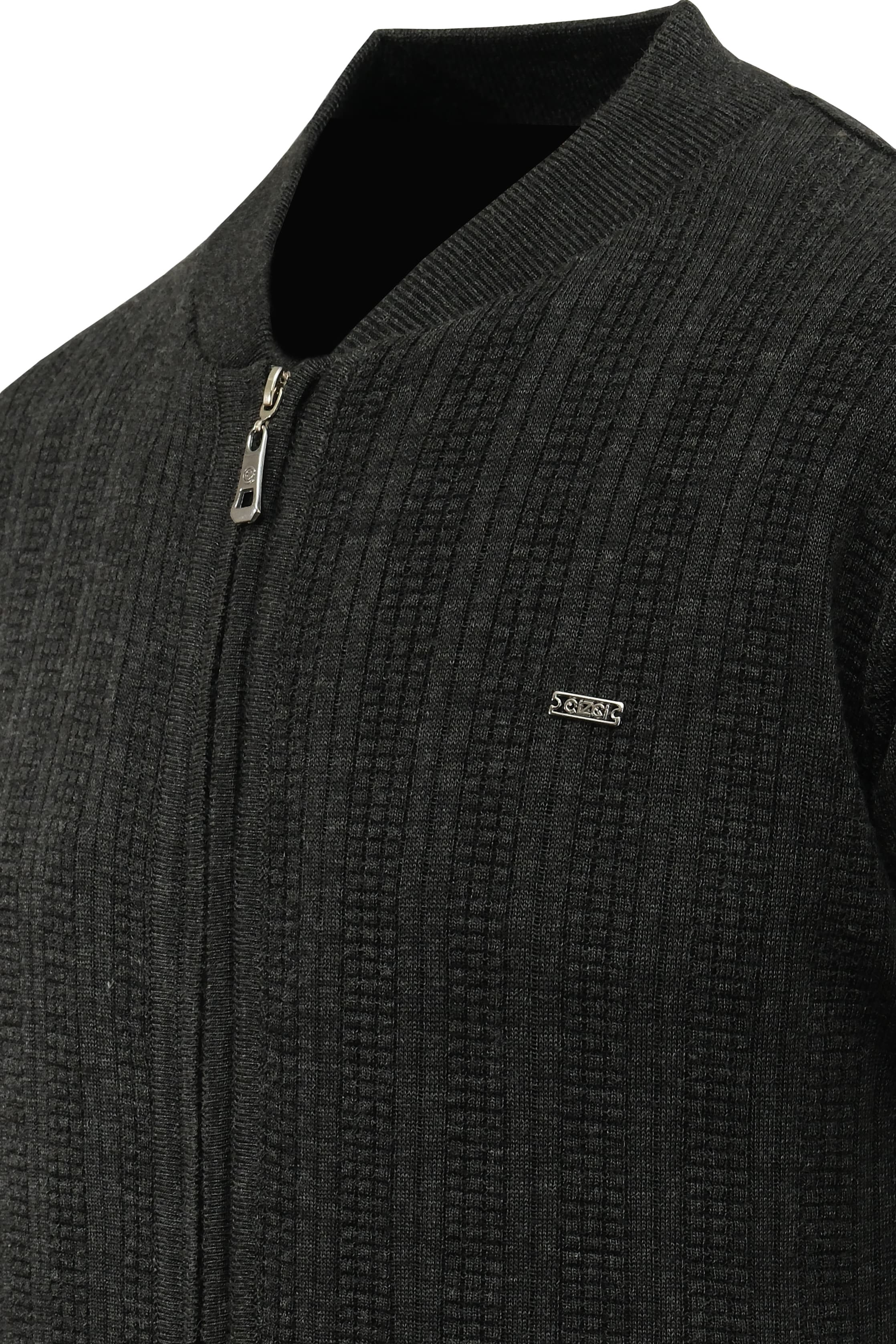 Erkek Büyük Beden Astarlı Triko Mont Hakim Yaka Çelik Örgü Desenli Klasik Kalıp - 5209TB - DARK GRAY