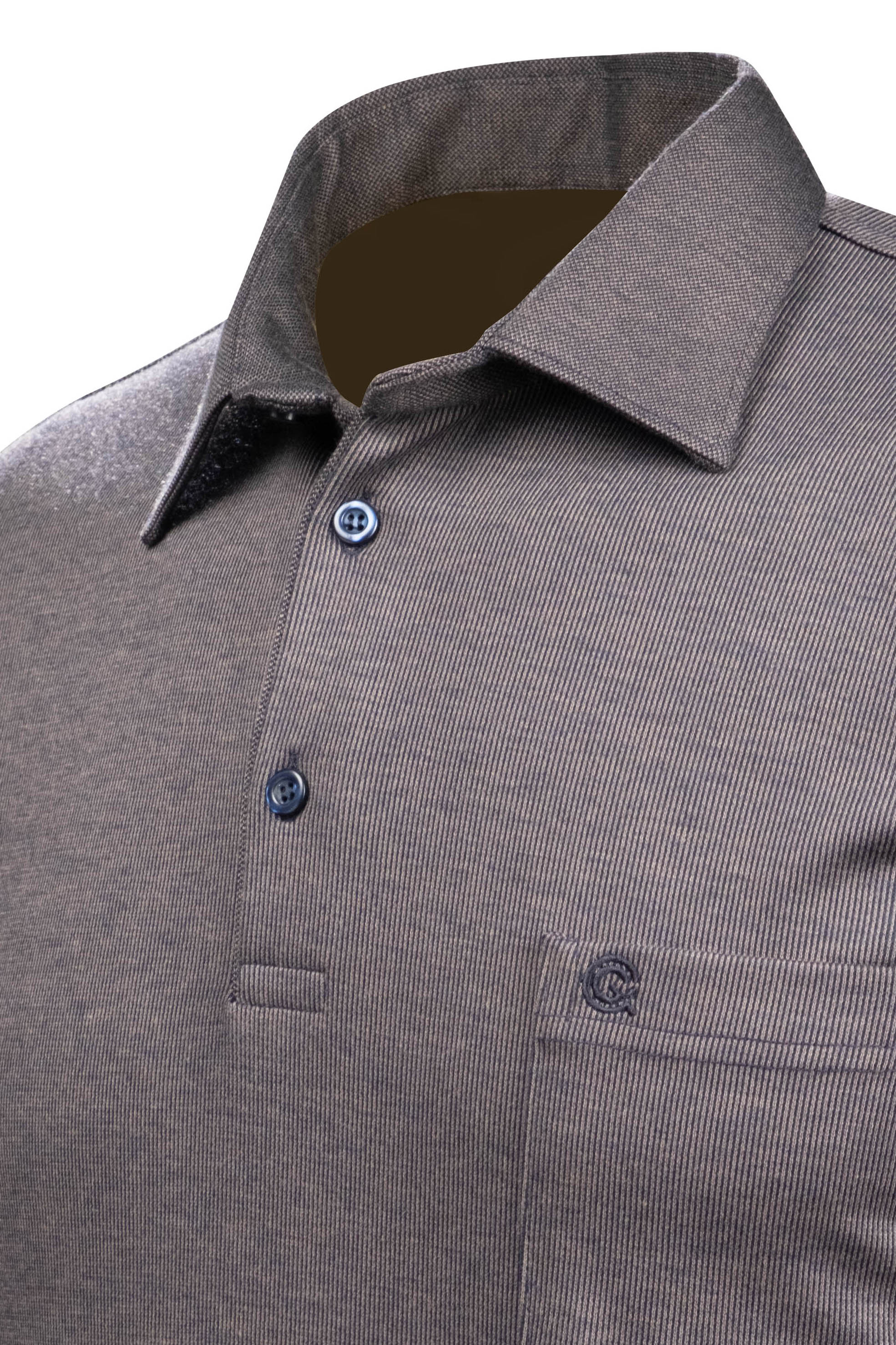 Stripe Knitwear Men's Shirt Collar Sleeve Cuffed Pocket Sweat - NAVY BLUE