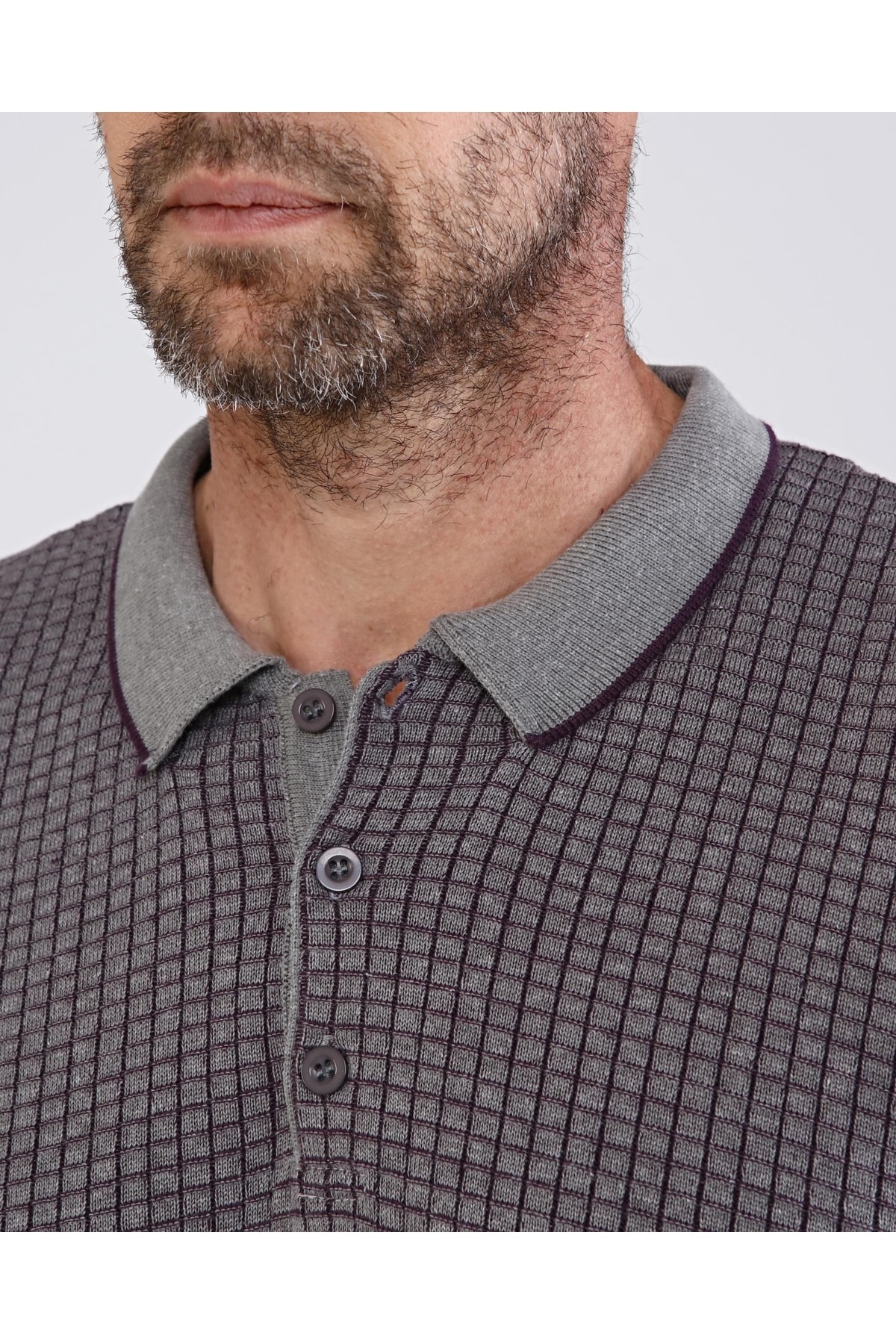 Erkek Polo Yaka Pamuklu Triko Gri Kazak Desenli Kol Ve Bel Lastikli Regular Kalıp