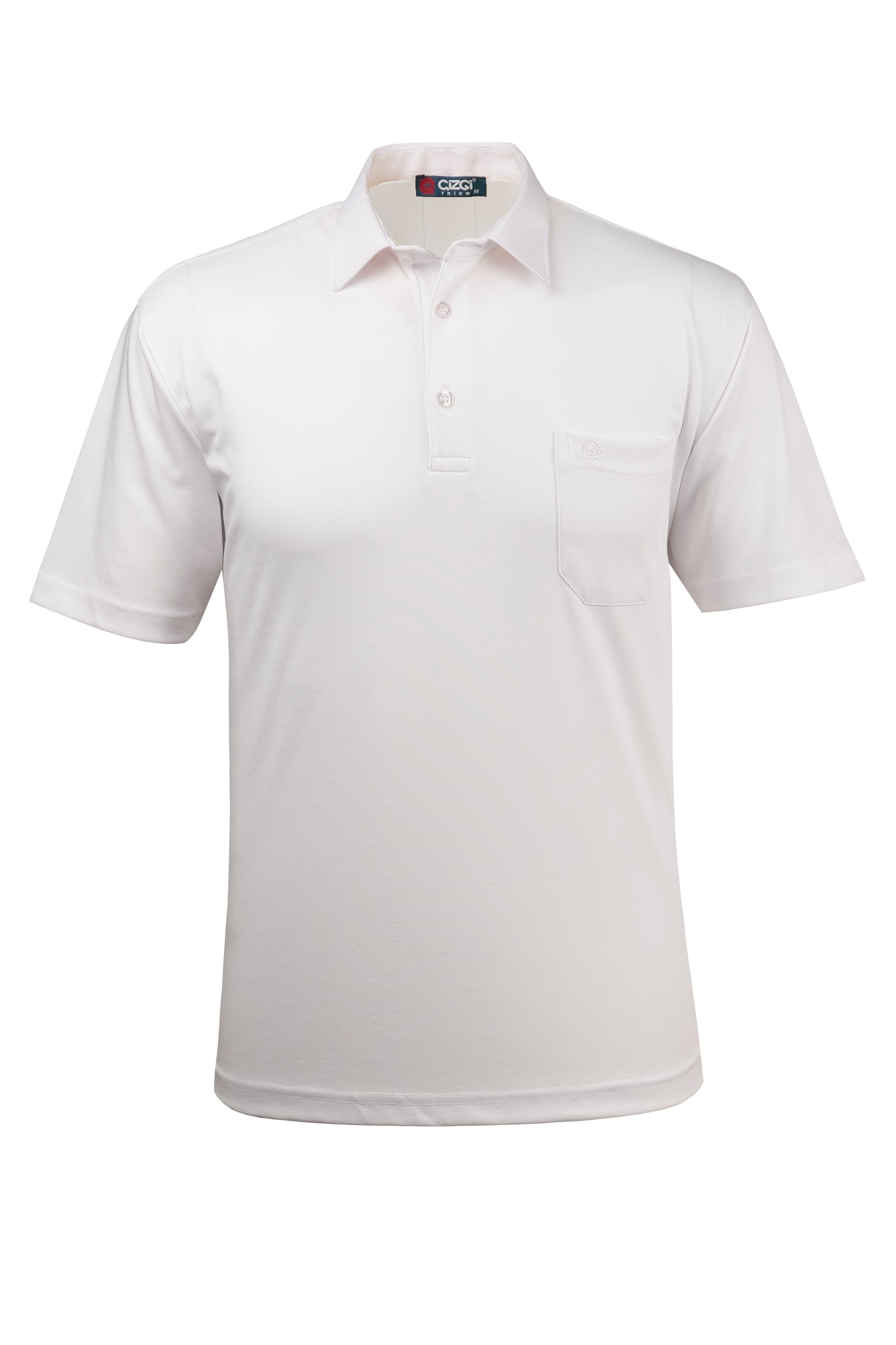Erkek Gömlek Yaka Düğmeli Cepli Tişört Klasik Kalıp - BEYAZ
