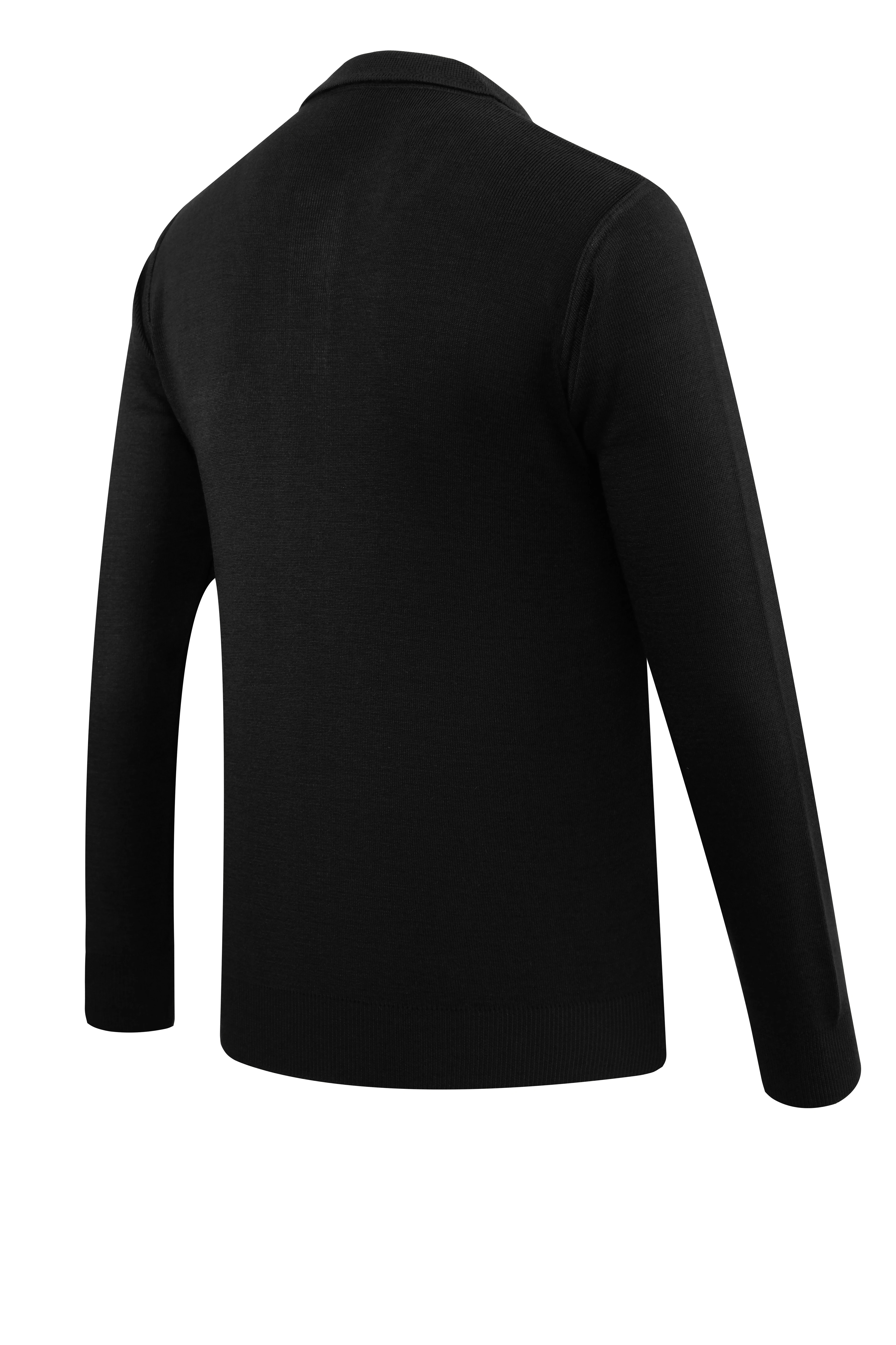 Erkek Polo Yaka Kazak Cepli Desen Çelik Örgü Klasik Kalıp - 5203F - BLACK